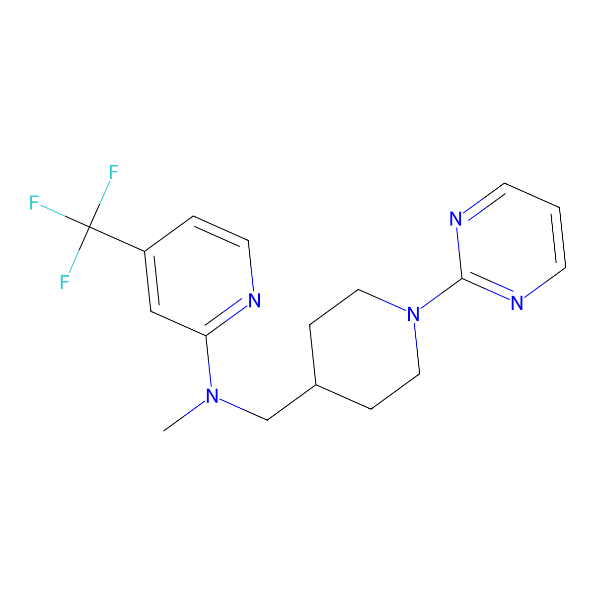 N-methyl-N-{[1-(pyrimidin-2-yl)piperidin-4-yl]methyl}-4-(trifluoromethyl)pyridin-2-amine molecular structure, CAS 2415465-78-8