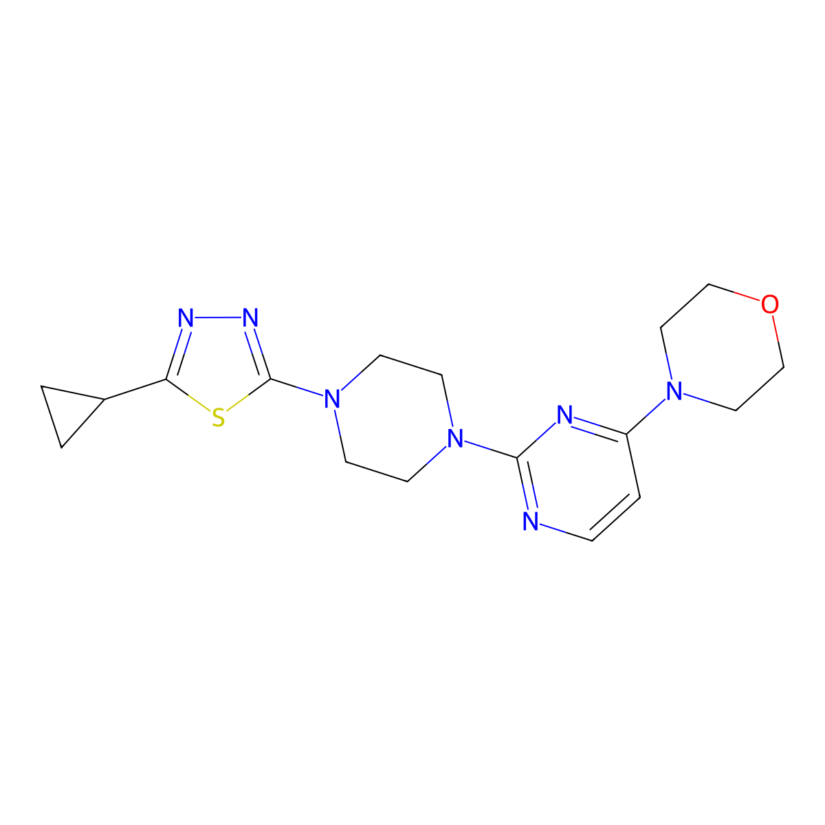 4-{2-[4-(5-Cyclopropyl-1,3,4-thiadiazol-2-yl)piperazin-1-yl]pyrimidin-4-yl}morpholine molecular structure, CAS 2415465-82-4