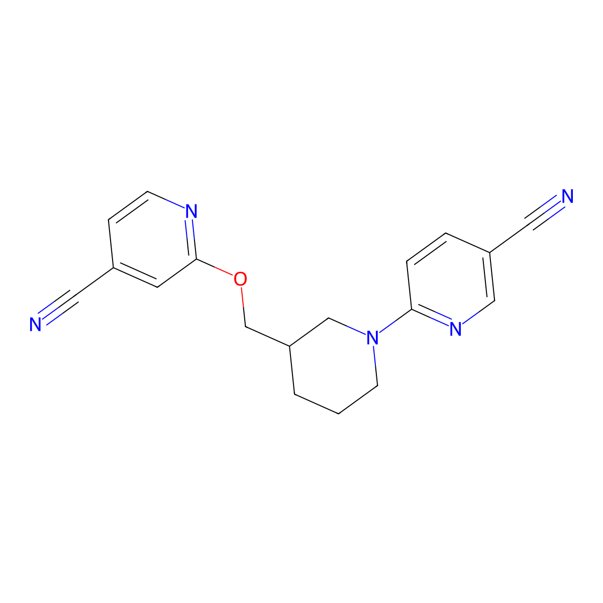 6-(3-{[(4-Cyanopyridin-2-yl)oxy]methyl}piperidin-1-yl)pyridine-3-carbonitrile molecular structure, CAS 2415465-83-5