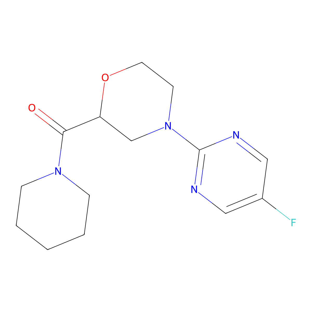 4-(5-Fluoropyrimidin-2-yl)-2-(piperidine-1-carbonyl)morpholine molecular structure, CAS 2415465-84-6