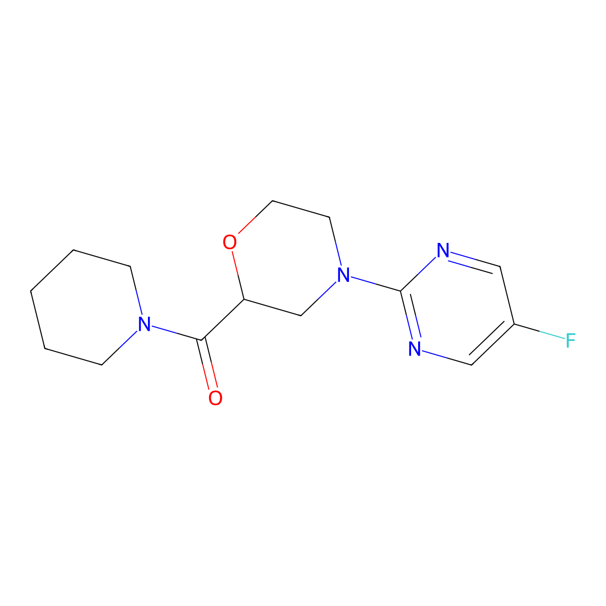 4-(5-Fluoropyrimidin-2-yl)-2-(piperidine-1-carbonyl)morpholine molecular structure, CAS 2415465-84-6