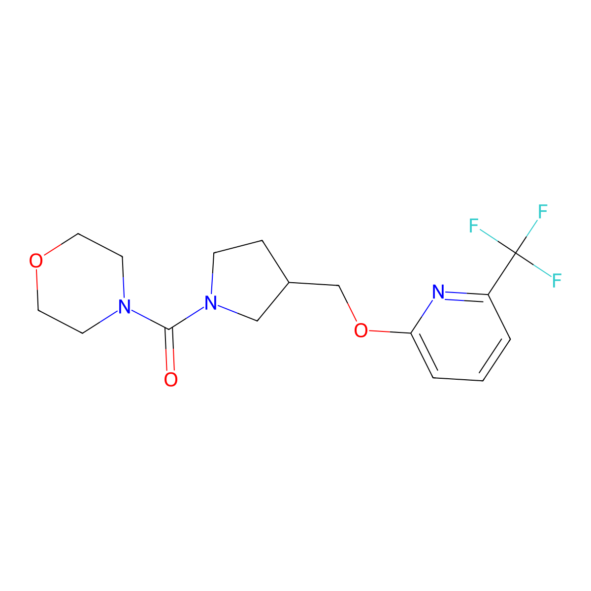 4-[3-({[6-(Trifluoromethyl)pyridin-2-yl]oxy}methyl)pyrrolidine-1-carbonyl]morpholine molecular structure, CAS 2415465-86-8