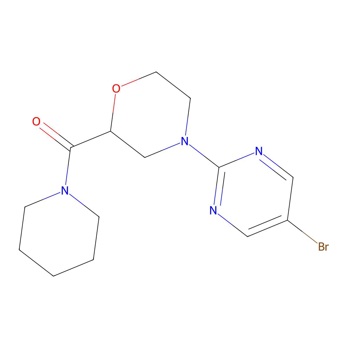 4-(5-Bromopyrimidin-2-yl)-2-(piperidine-1-carbonyl)morpholine molecular structure, CAS 2415465-88-0