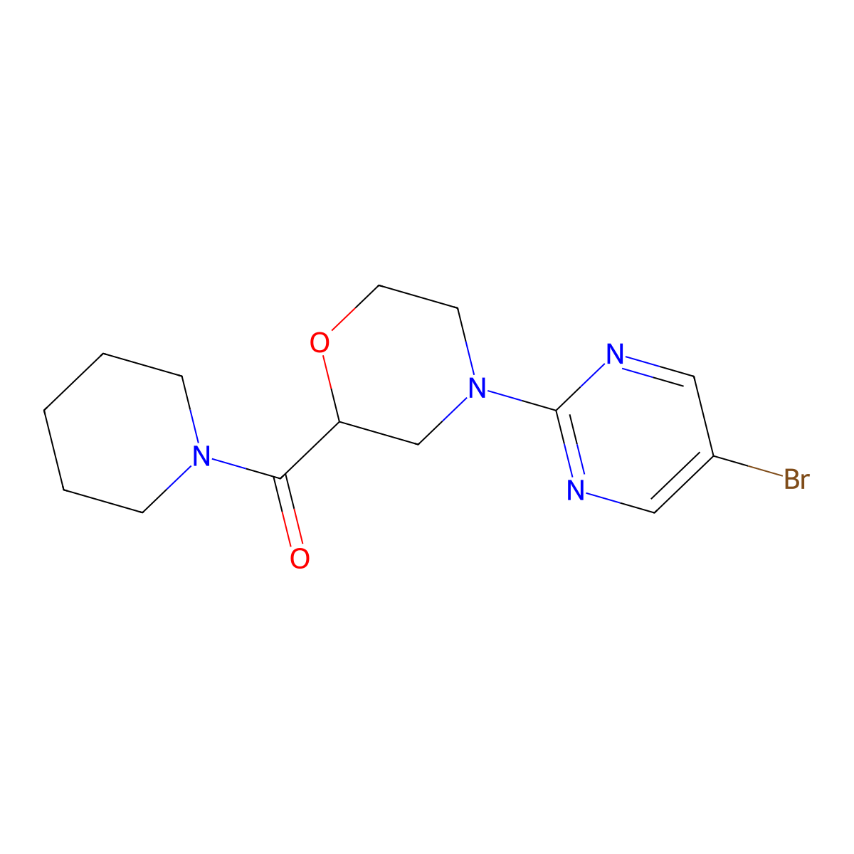 4-(5-Bromopyrimidin-2-yl)-2-(piperidine-1-carbonyl)morpholine molecular structure, CAS 2415465-88-0