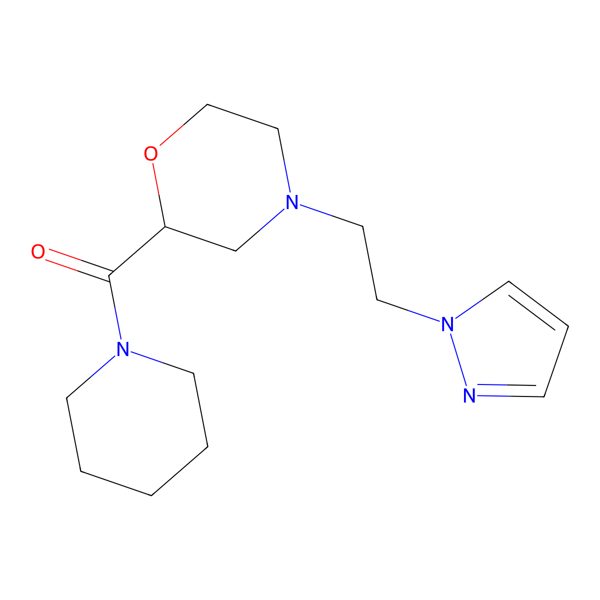 2-(piperidine-1-carbonyl)-4-[2-(1H-pyrazol-1-yl)ethyl]morpholine molecular structure, CAS 2415465-89-1