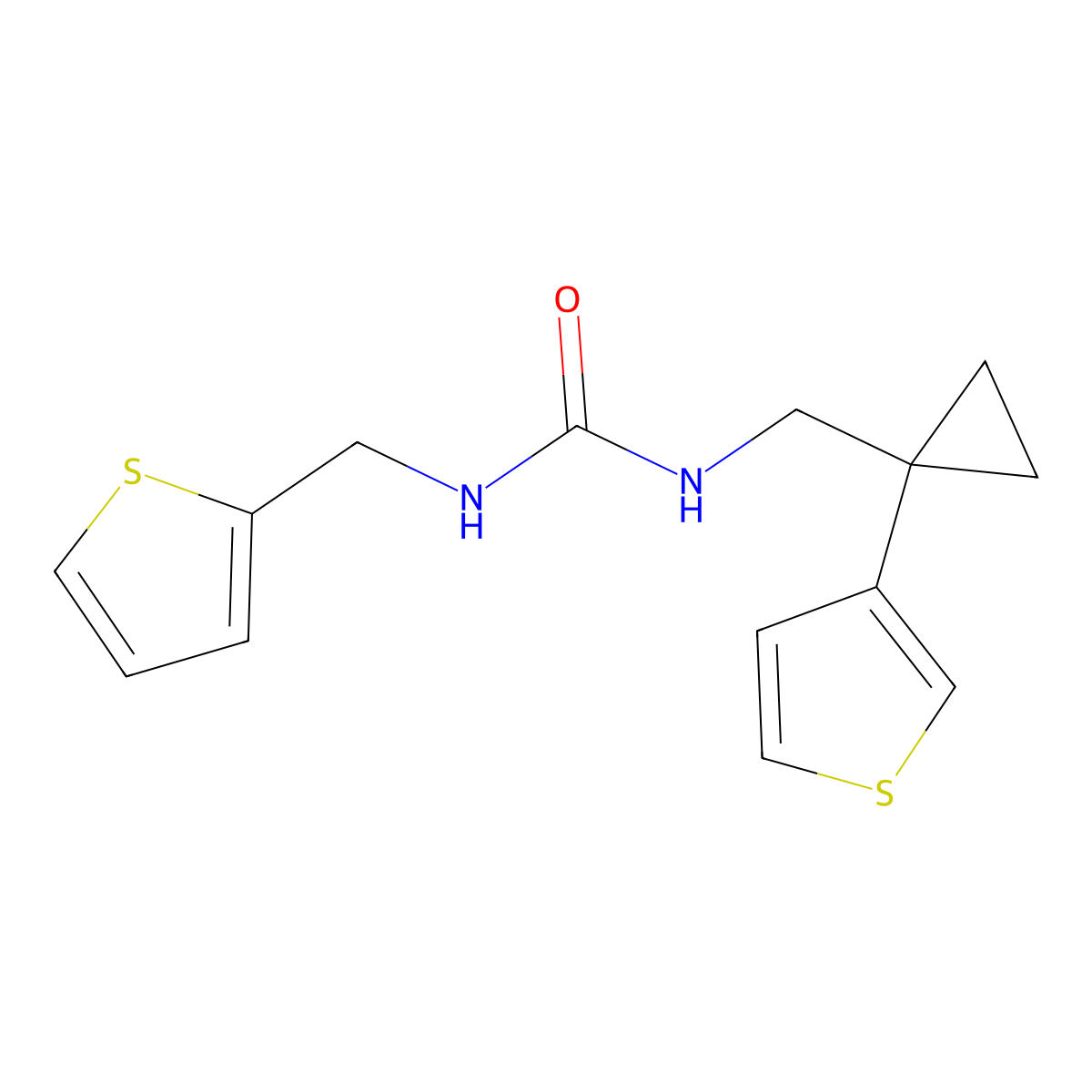 1-[(Thiophen-2-yl)methyl]-3-{[1-(thiophen-3-yl)cyclopropyl]methyl}urea molecular structure, CAS 2415465-90-4