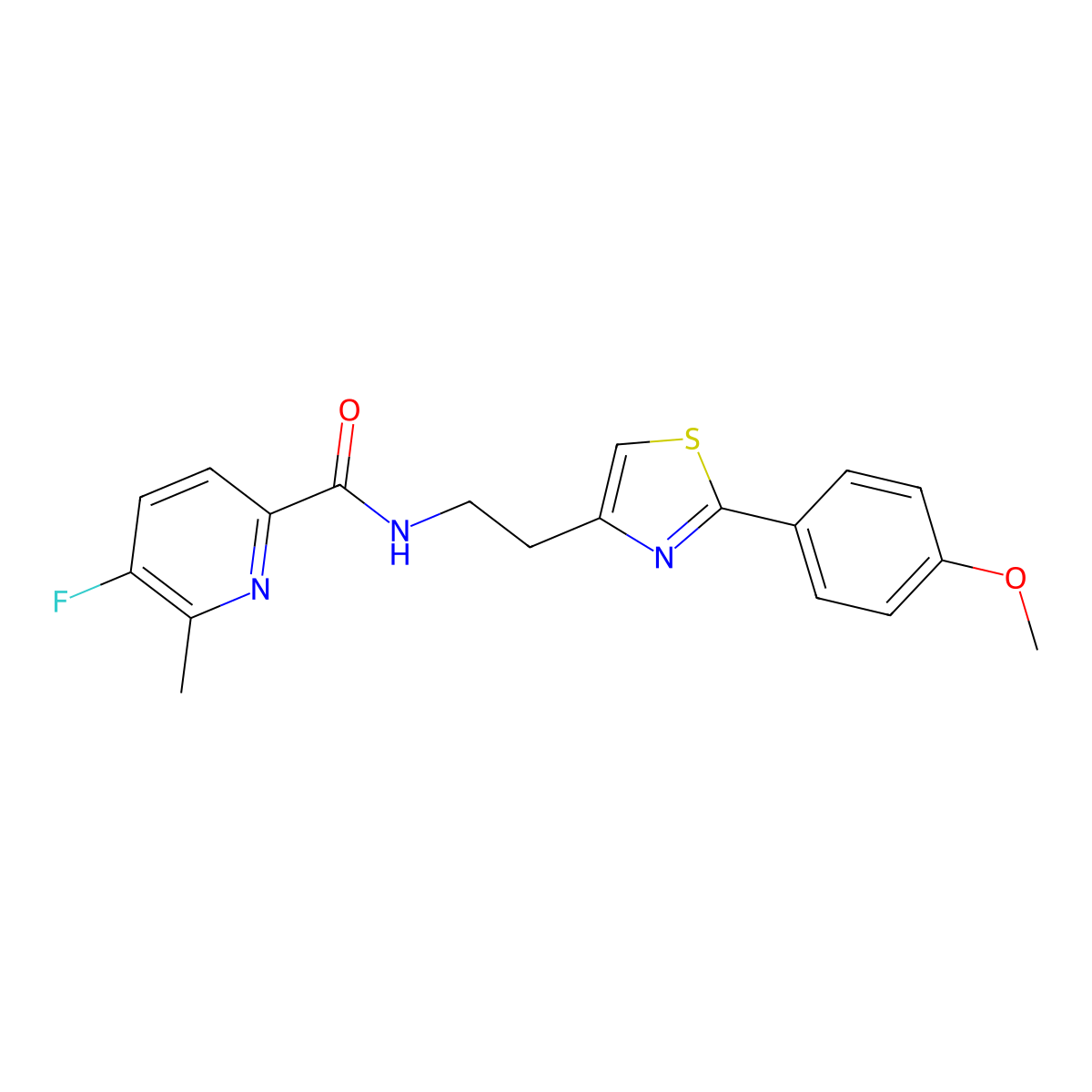 5-fluoro-N-{2-[2-(4-methoxyphenyl)-1,3-thiazol-4-yl]ethyl}-6-methylpyridine-2-carboxamide molecular structure, CAS 2415465-99-3