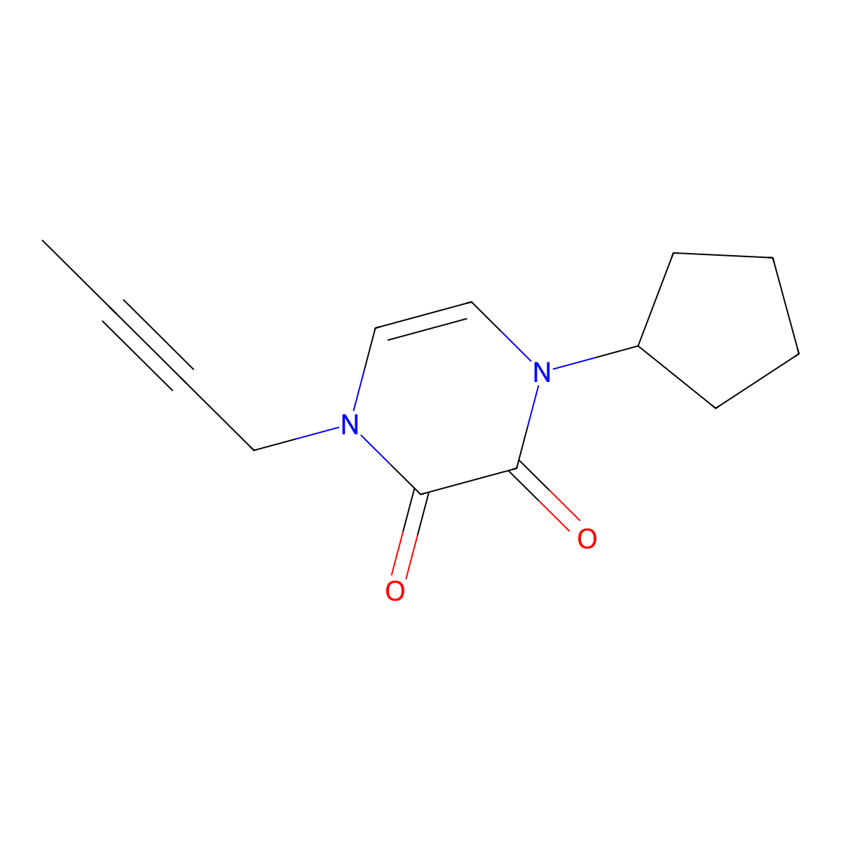 1-(But-2-yn-1-yl)-4-cyclopentyl-1,2,3,4-tetrahydropyrazine-2,3-dione molecular structure, CAS 2415466-00-9