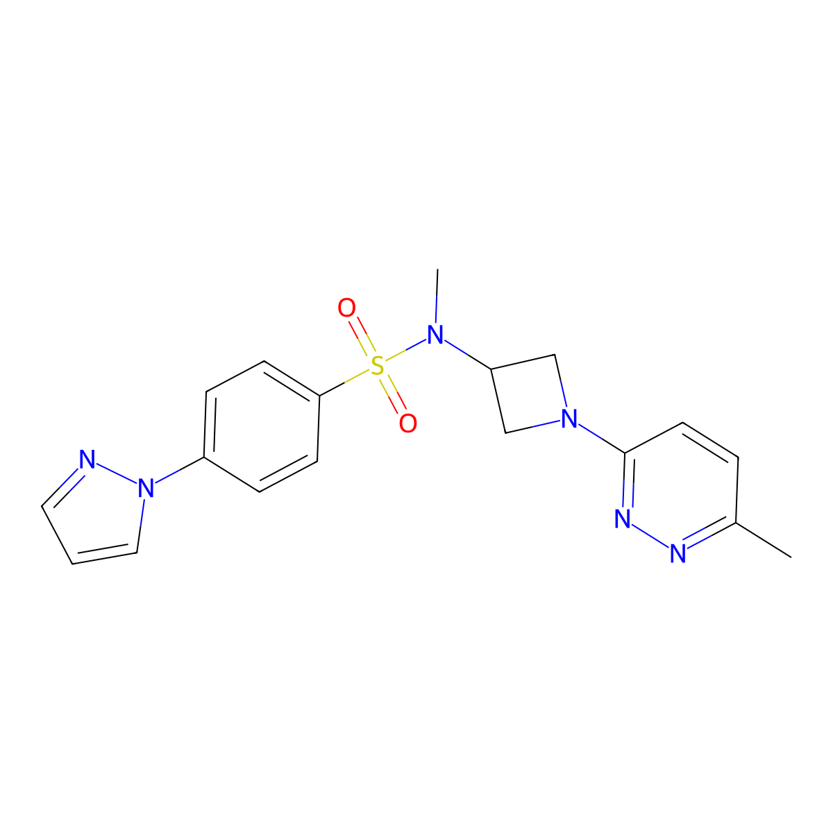 N-methyl-N-[1-(6-methylpyridazin-3-yl)azetidin-3-yl]-4-(1H-pyrazol-1-yl)benzene-1-sulfonamide molecular structure, CAS 2415466-01-0