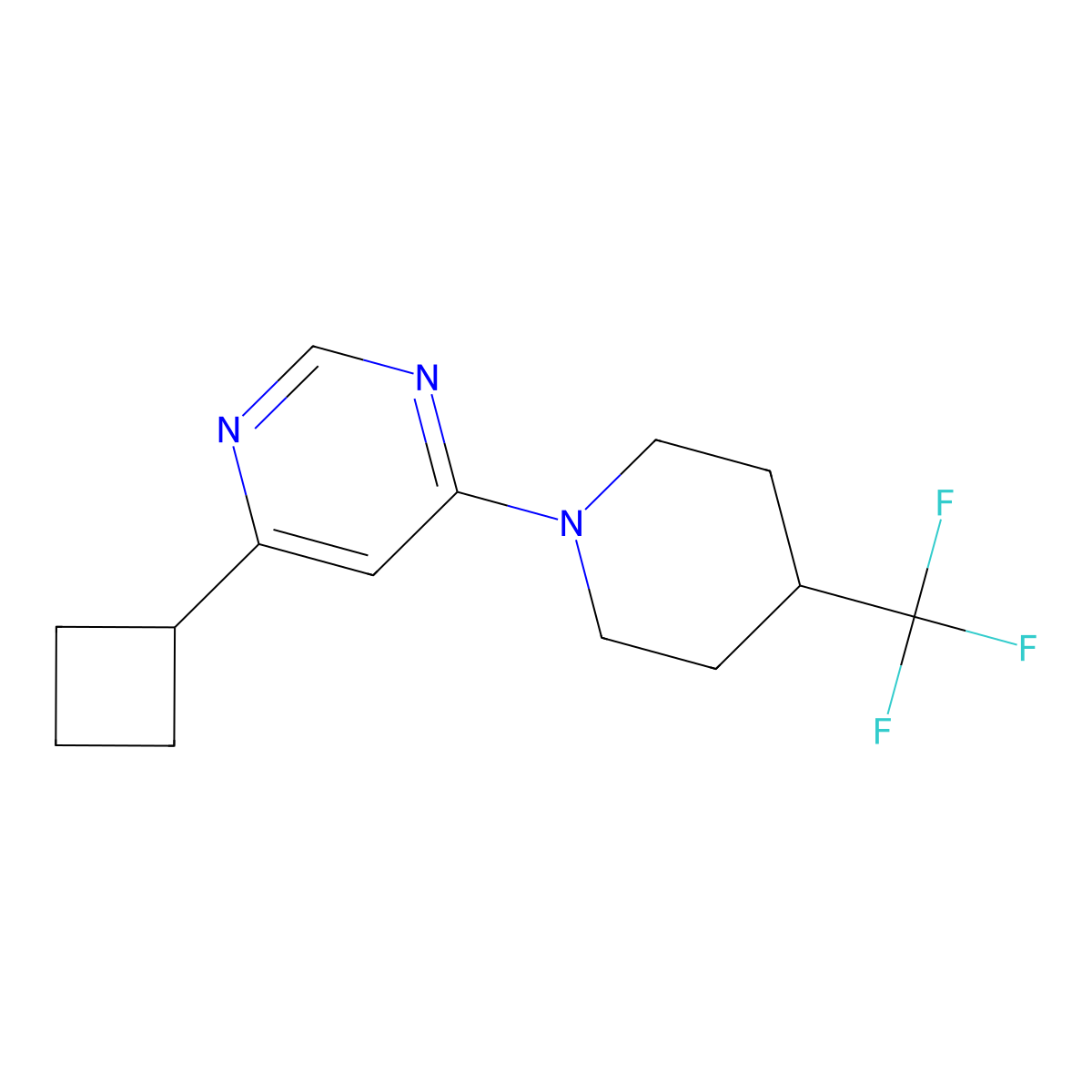 4-Cyclobutyl-6-[4-(trifluoromethyl)piperidin-1-yl]pyrimidine molecular structure, CAS 2415466-05-4