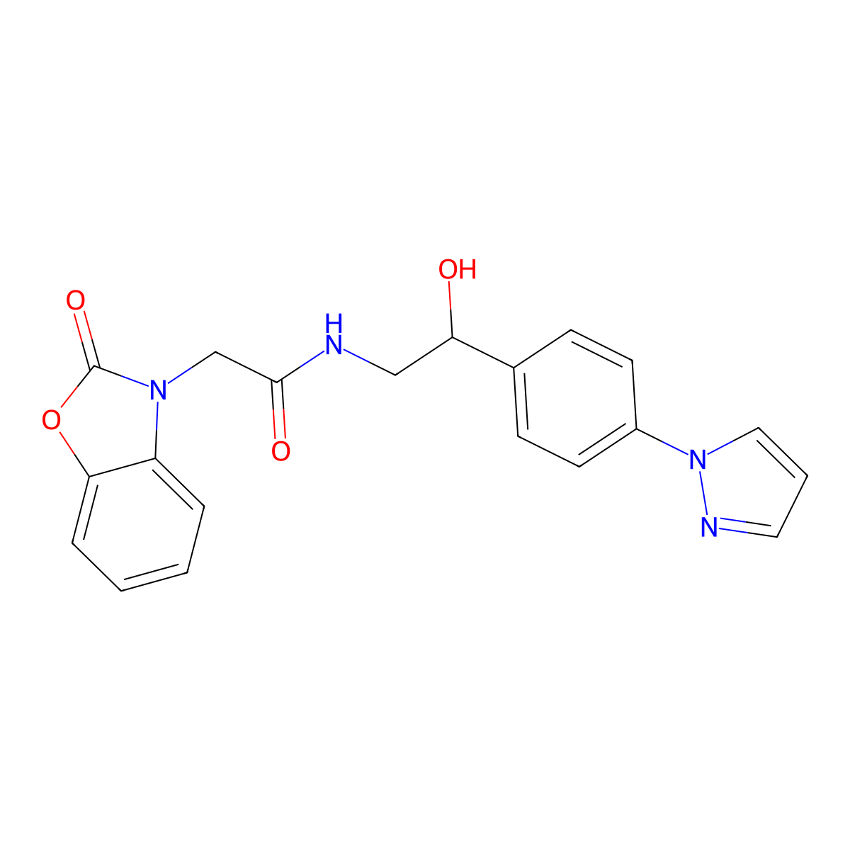 N-{2-hydroxy-2-[4-(1H-pyrazol-1-yl)phenyl]ethyl}-2-(2-oxo-2,3-dihydro-1,3-benzoxazol-3-yl)acetamide molecular structure, CAS 2415466-10-1