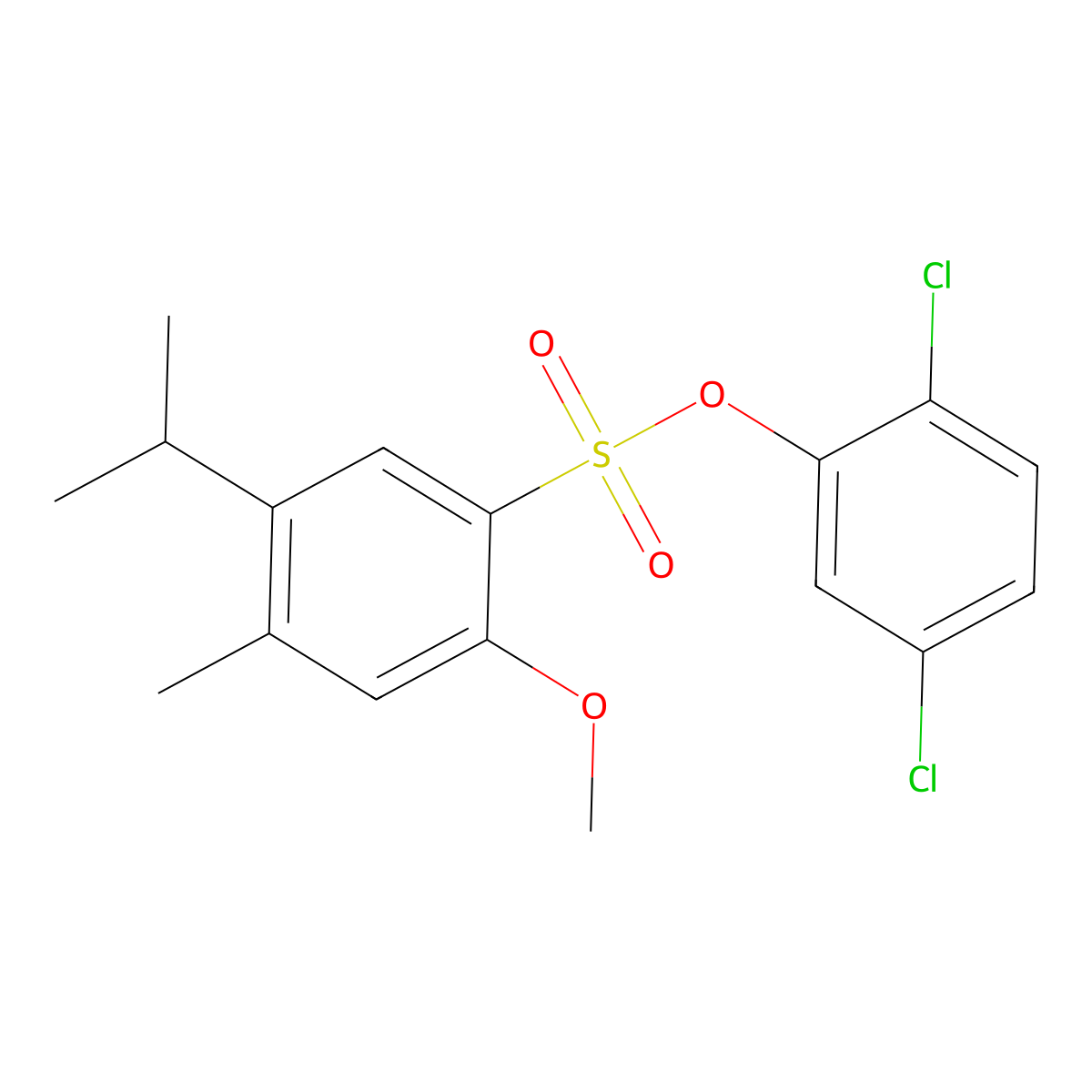 2,5-Dichlorophenyl 2-methoxy-4-methyl-5-(propan-2-yl)benzene-1-sulfonate molecular structure, CAS 2415466-11-2