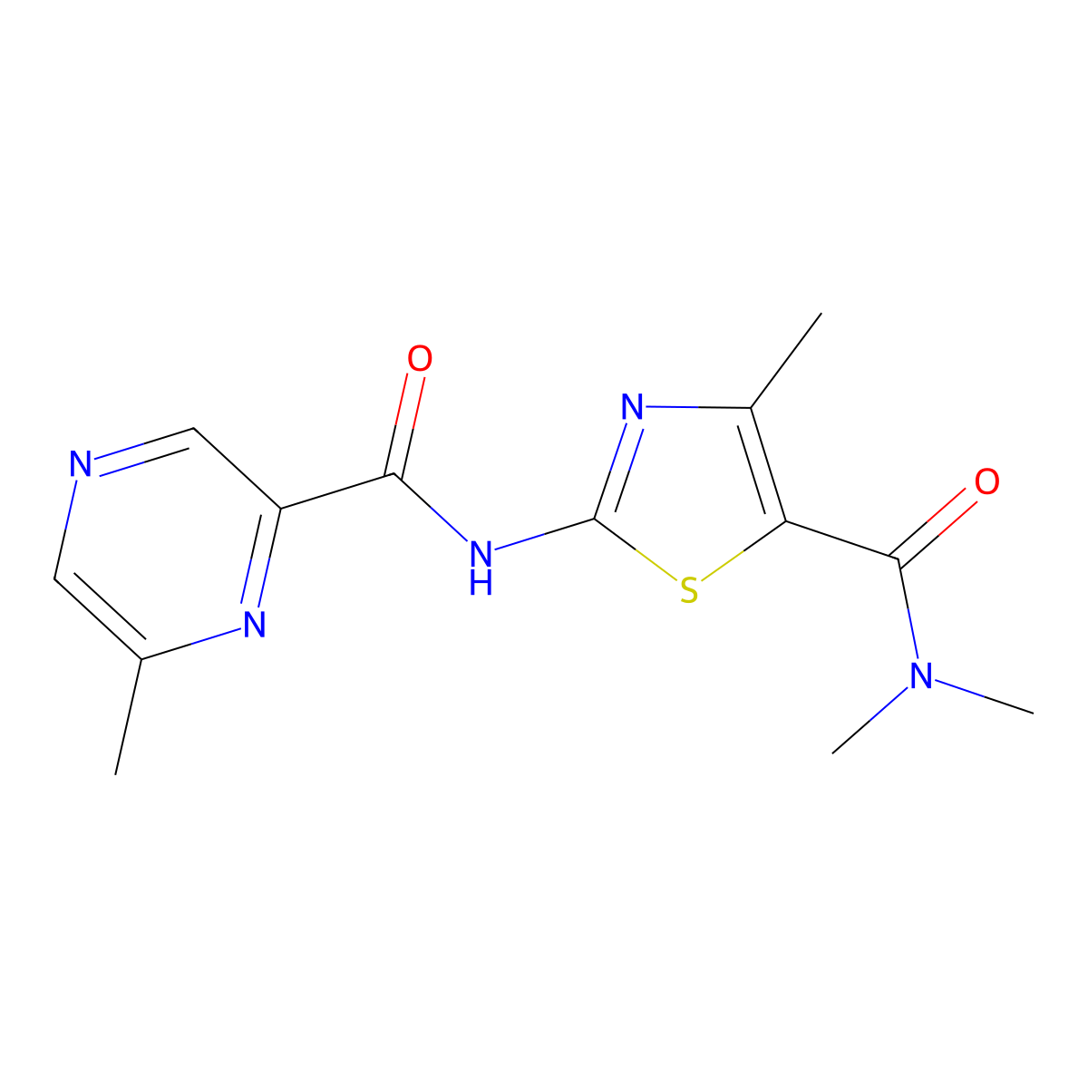 N-[5-(dimethylcarbamoyl)-4-methyl-1,3-thiazol-2-yl]-6-methylpyrazine-2-carboxamide molecular structure, CAS 2415466-13-4
