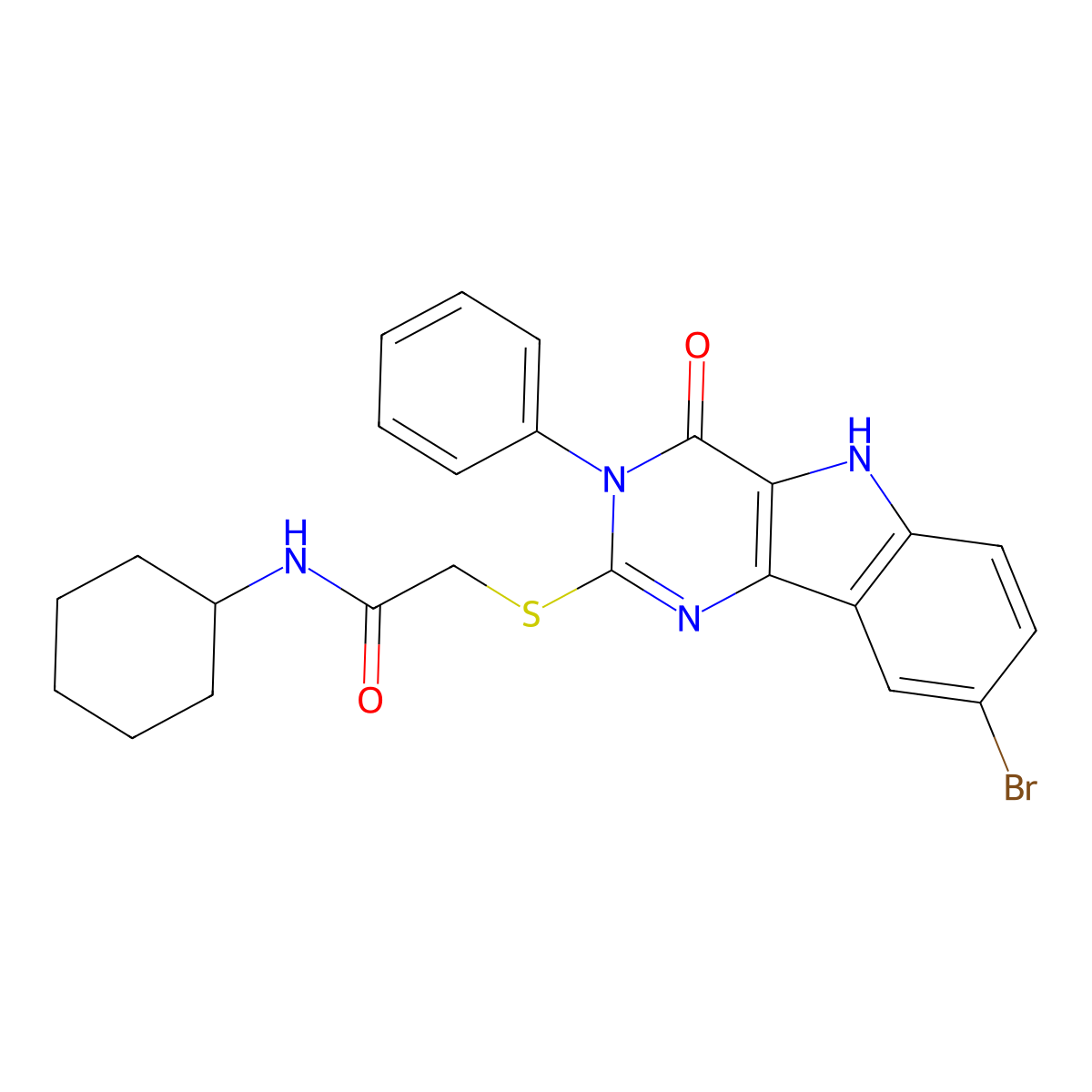 2-({8-bromo-4-oxo-3-phenyl-3H,4H,5H-pyrimido[5,4-b]indol-2-yl}sulfanyl)-N-cyclohexylacetamide molecular structure, CAS 2415466-17-8