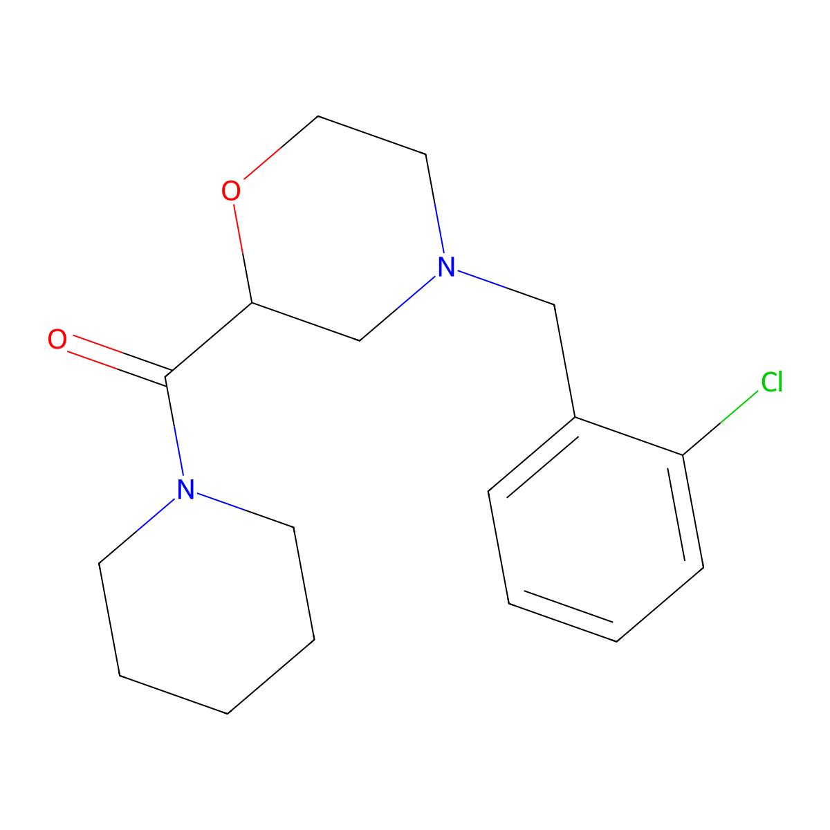 4-[(2-Chlorophenyl)methyl]-2-(piperidine-1-carbonyl)morpholine molecular structure, CAS 2415466-19-0