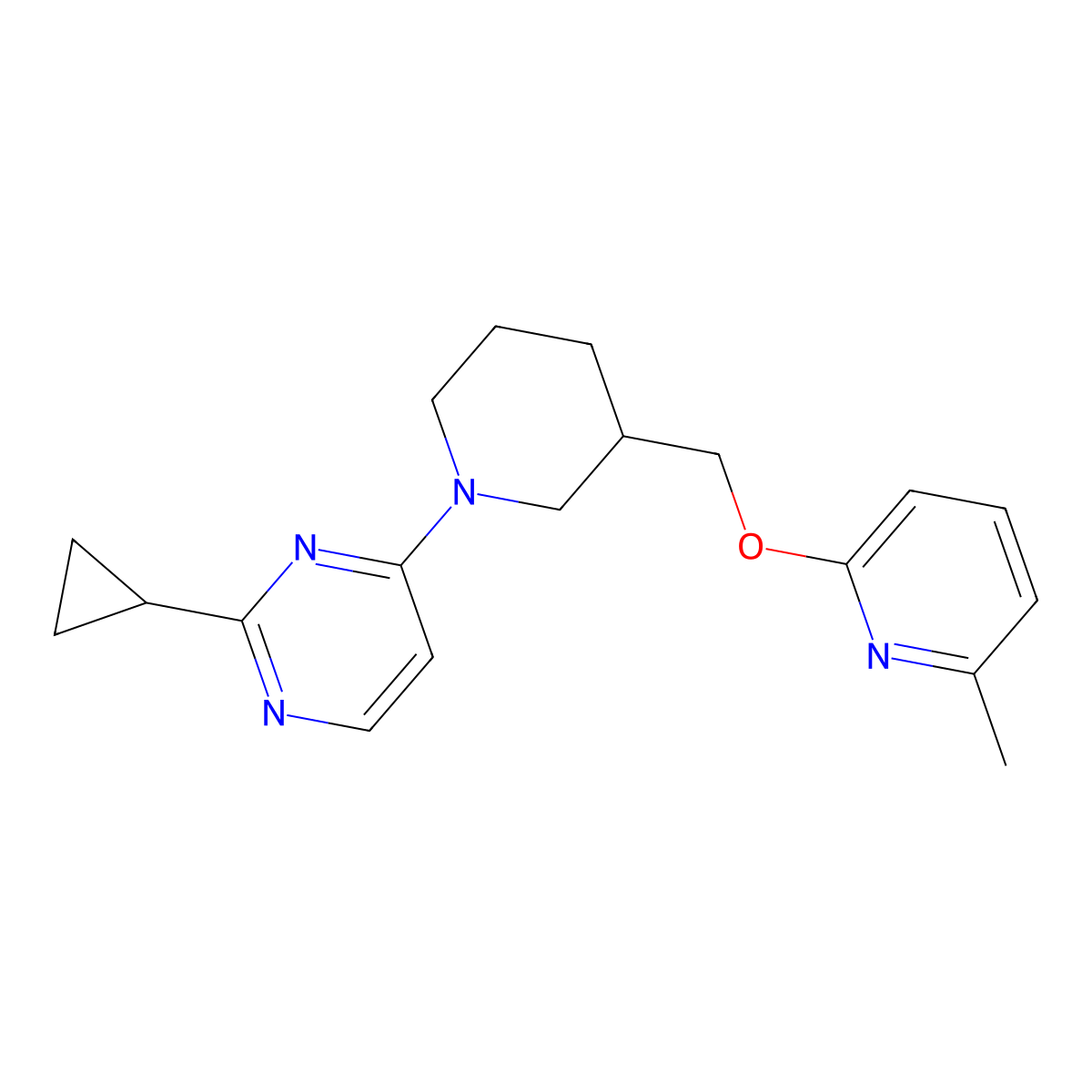 2-Cyclopropyl-4-(3-{[(6-methylpyridin-2-yl)oxy]methyl}piperidin-1-yl)pyrimidine molecular structure, CAS 2415466-21-4