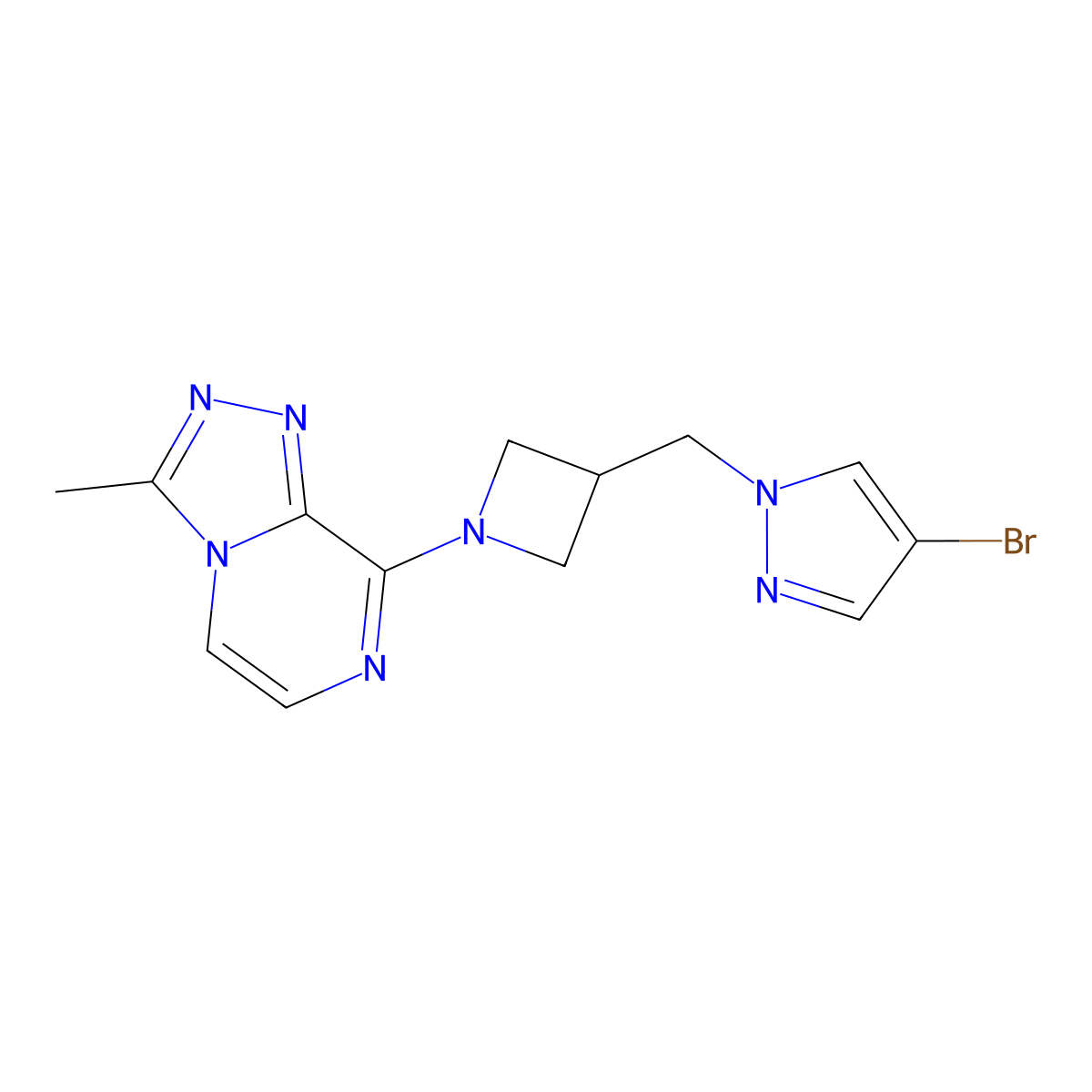 4-bromo-1-[(1-{3-methyl-[1,2,4]triazolo[4,3-a]pyrazin-8-yl}azetidin-3-yl)methyl]-1H-pyrazole molecular structure, CAS 2415466-24-7
