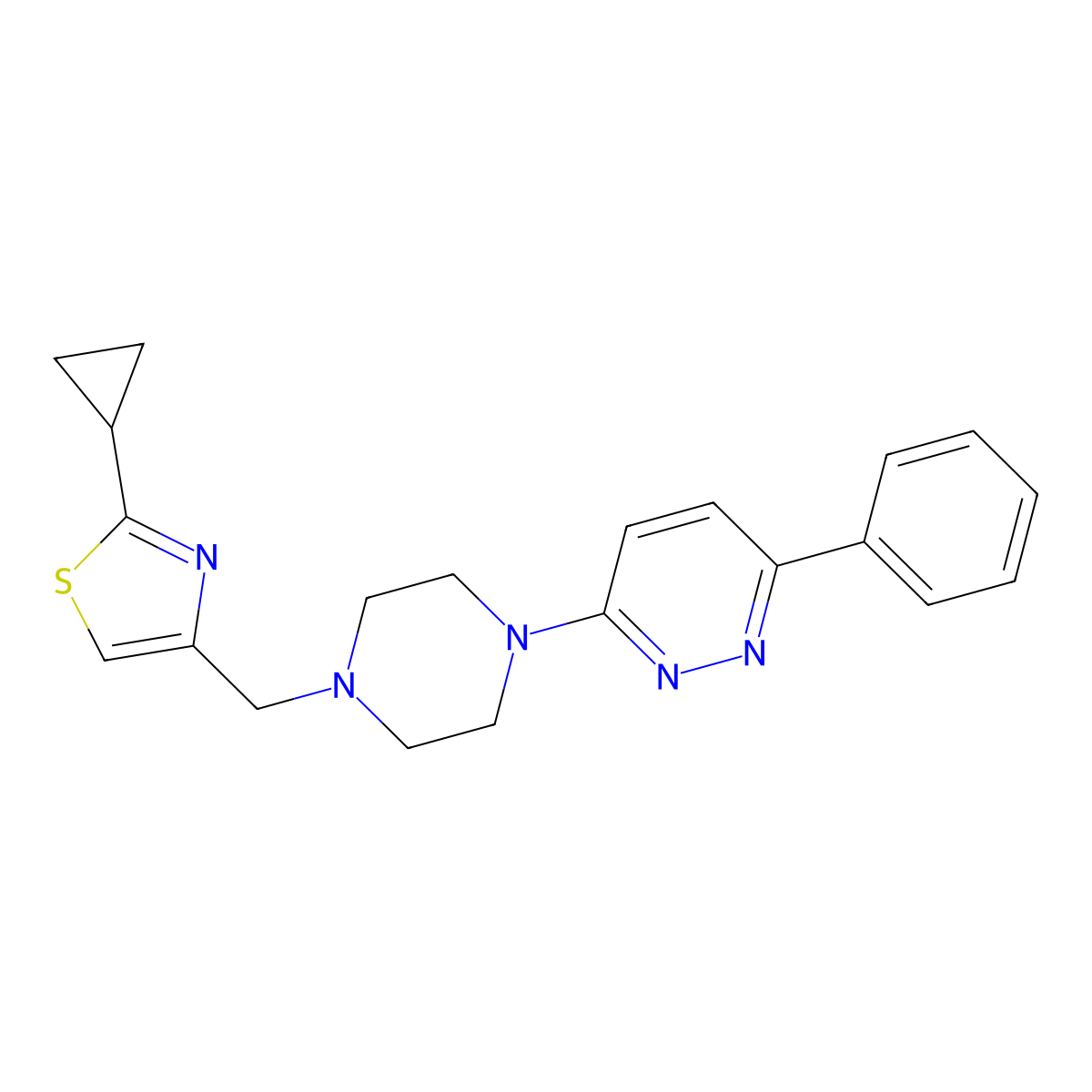 3-{4-[(2-Cyclopropyl-1,3-thiazol-4-yl)methyl]piperazin-1-yl}-6-phenylpyridazine molecular structure, CAS 2415466-26-9