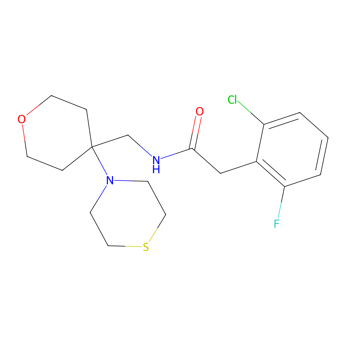 2-(2-chloro-6-fluorophenyl)-N-{[4-(thiomorpholin-4-yl)oxan-4-yl]methyl}acetamide molecular structure, CAS 2415466-27-0