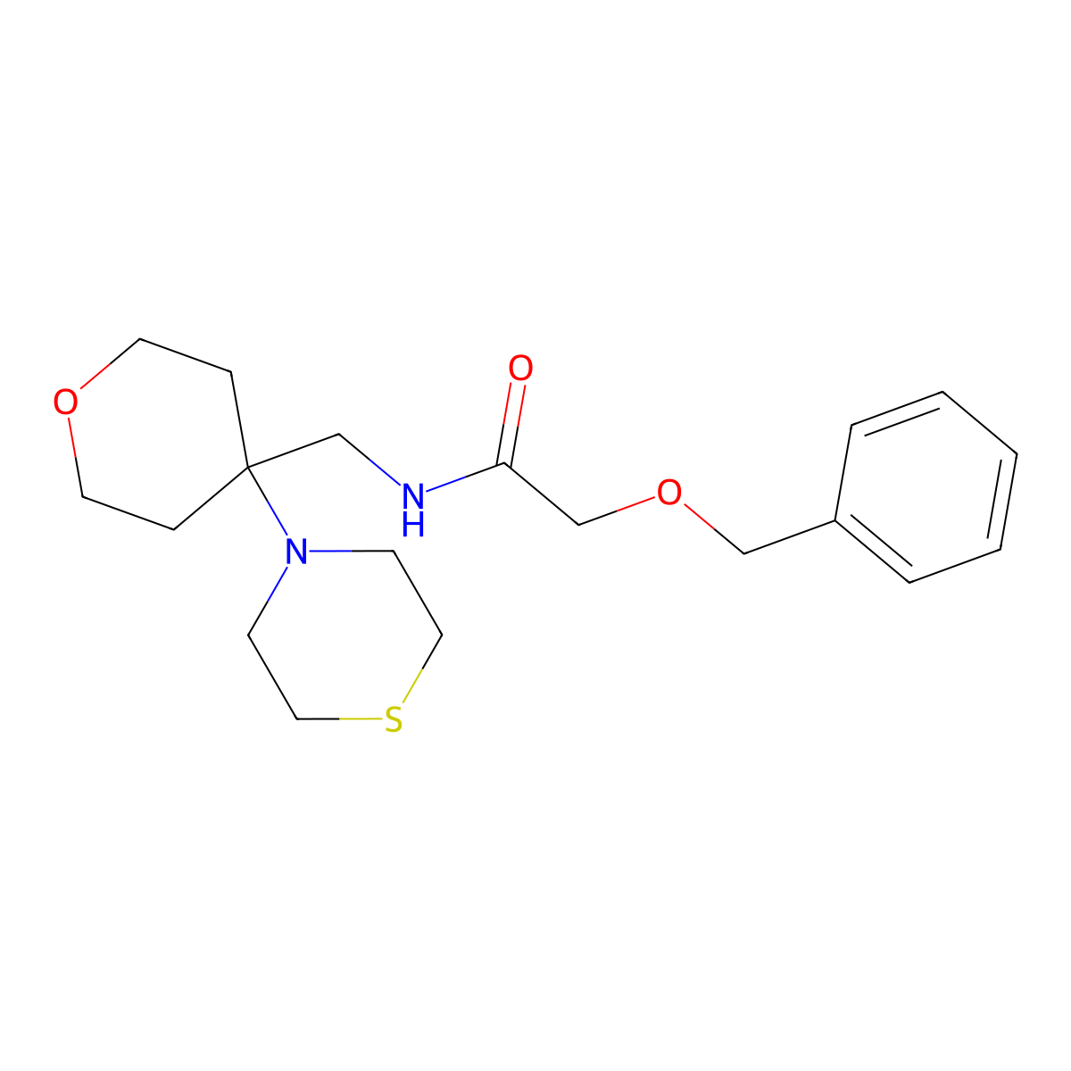 2-(benzyloxy)-N-{[4-(thiomorpholin-4-yl)oxan-4-yl]methyl}acetamide molecular structure, CAS 2415466-32-7