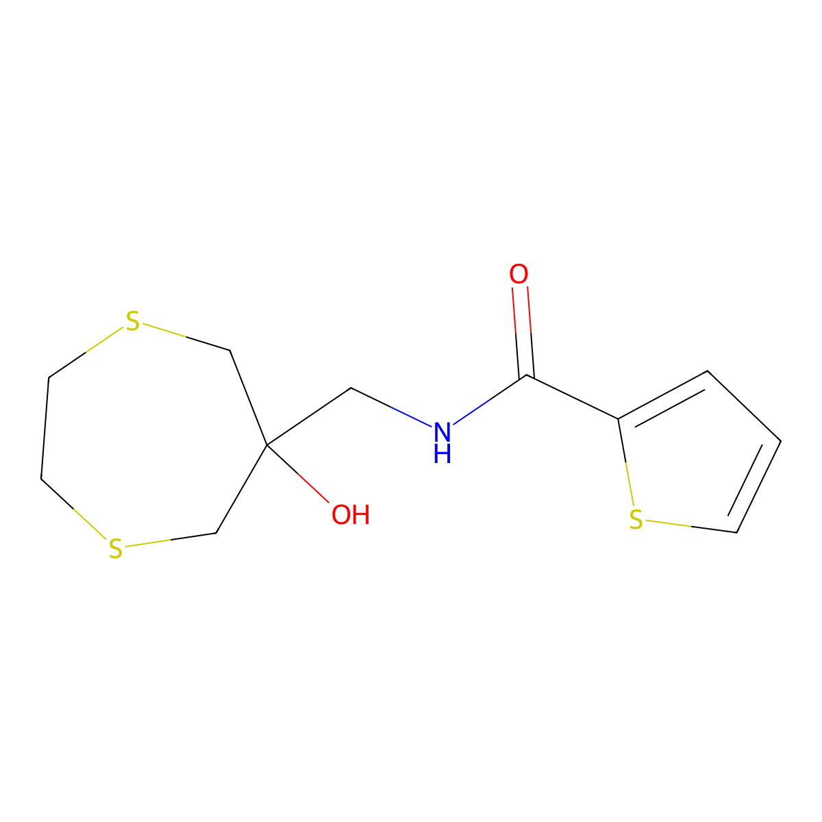 N-[(6-Hydroxy-1,4-dithiepan-6-yl)methyl]thiophene-2-carboxamide molecular structure, CAS 2415466-33-8