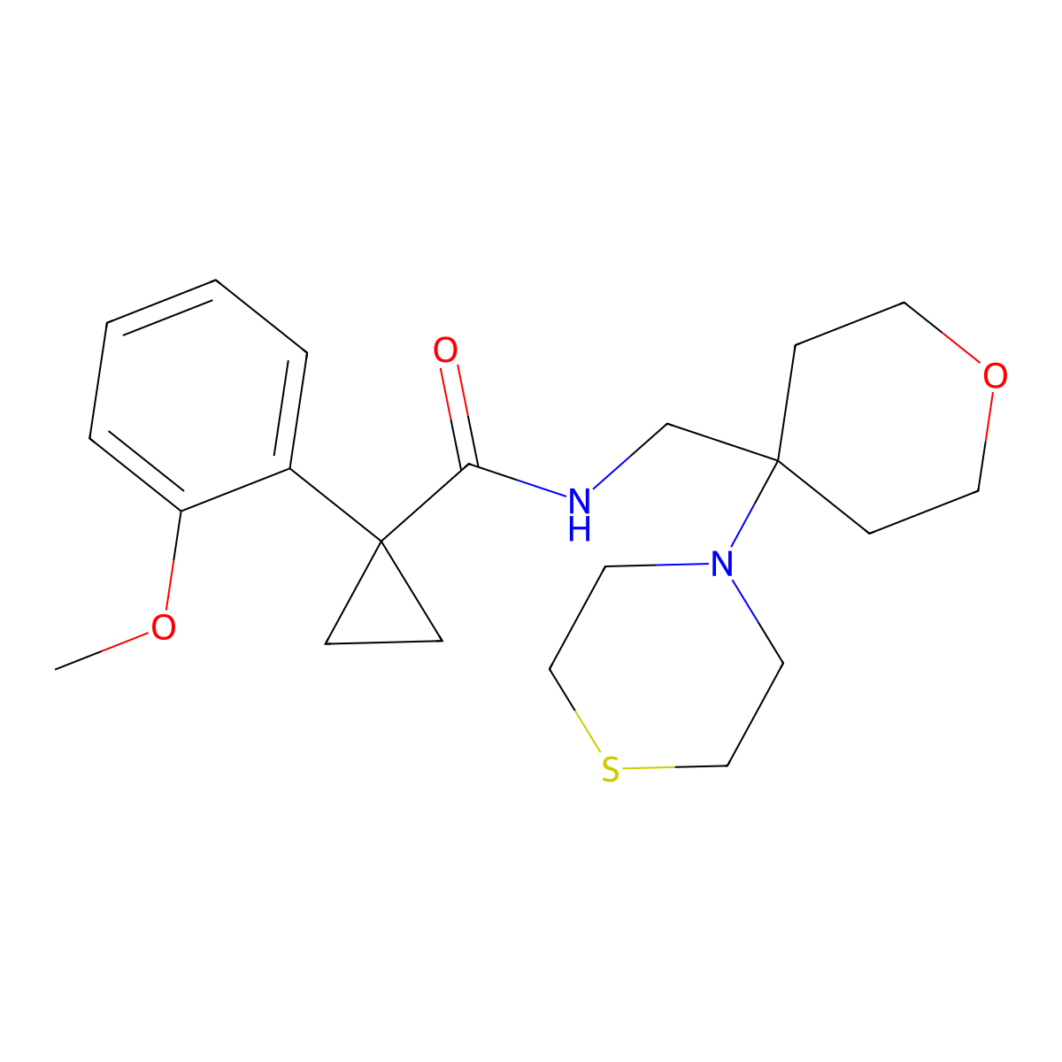 1-(2-methoxyphenyl)-N-{[4-(thiomorpholin-4-yl)oxan-4-yl]methyl}cyclopropane-1-carboxamide molecular structure, CAS 2415466-41-8
