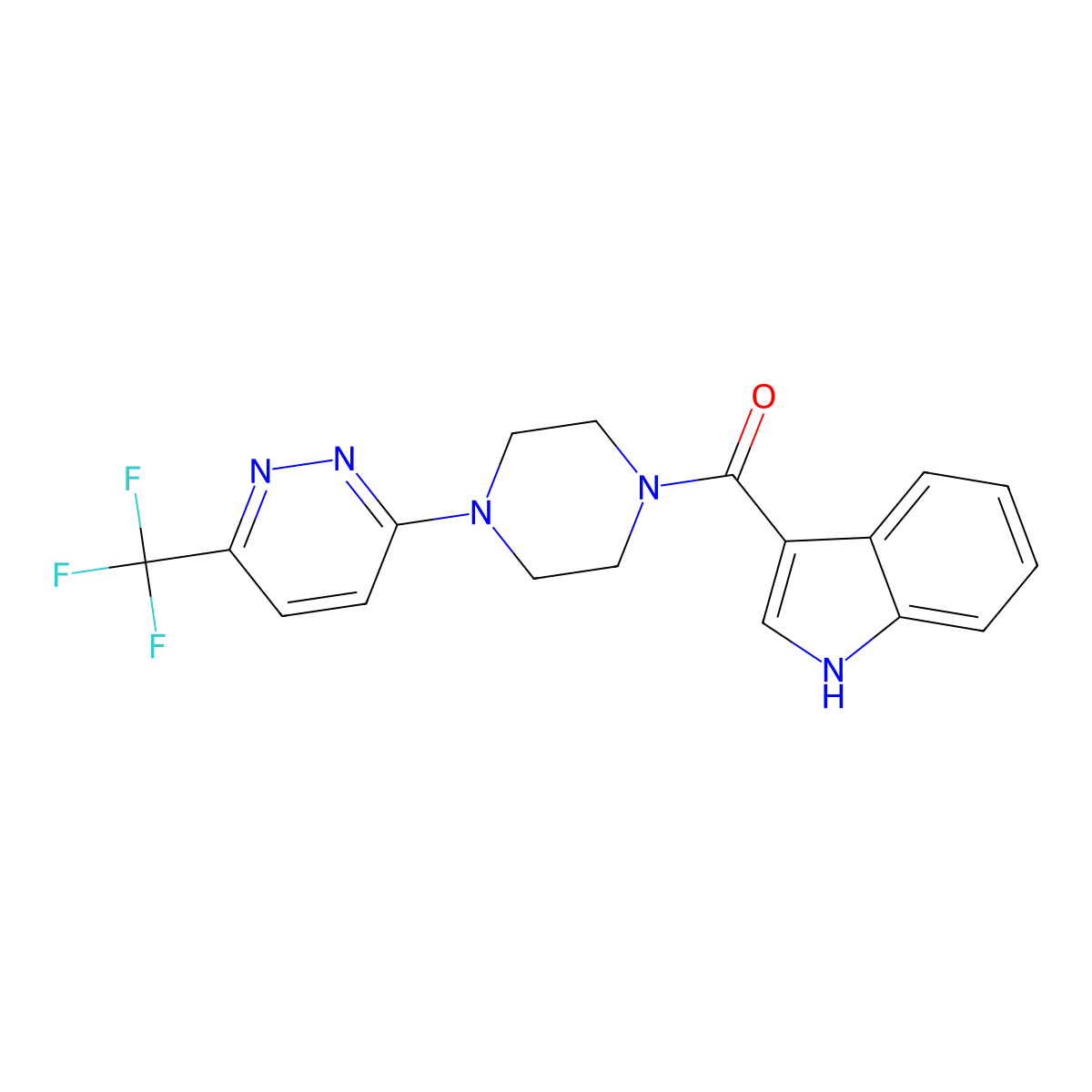 3-{4-[6-(trifluoromethyl)pyridazin-3-yl]piperazine-1-carbonyl}-1H-indole molecular structure, CAS 2415466-45-2