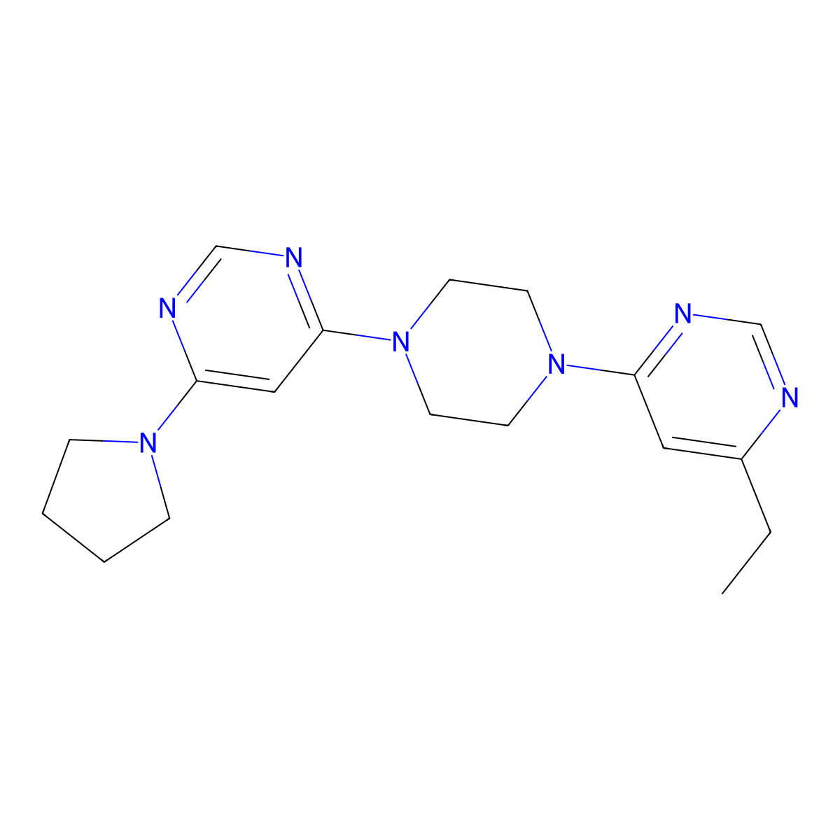 4-[4-(6-Ethylpyrimidin-4-yl)piperazin-1-yl]-6-(pyrrolidin-1-yl)pyrimidine molecular structure, CAS 2415466-47-4
