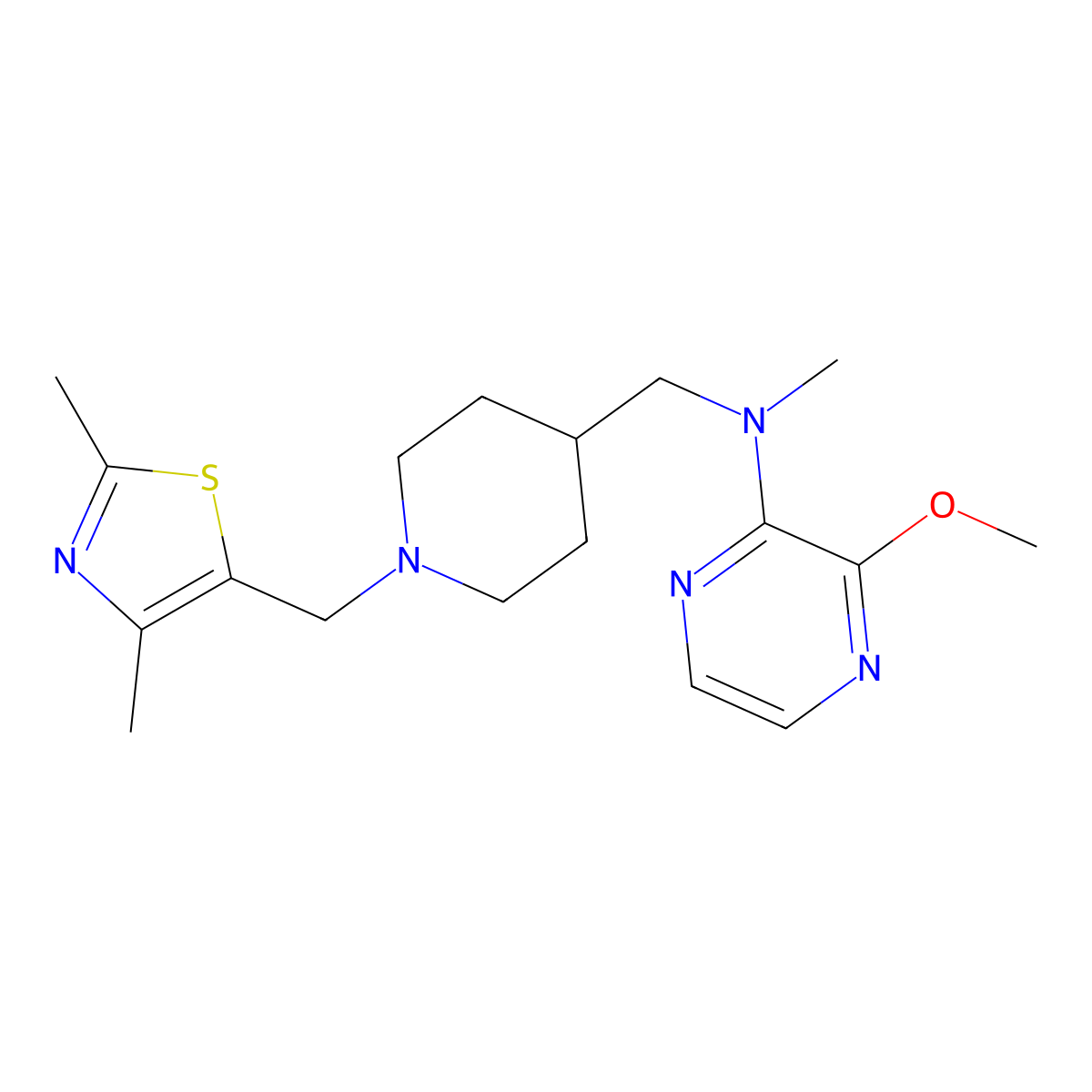 N-({1-[(2,4-dimethyl-1,3-thiazol-5-yl)methyl]piperidin-4-yl}methyl)-3-methoxy-N-methylpyrazin-2-amine molecular structure, CAS 2415466-48-5