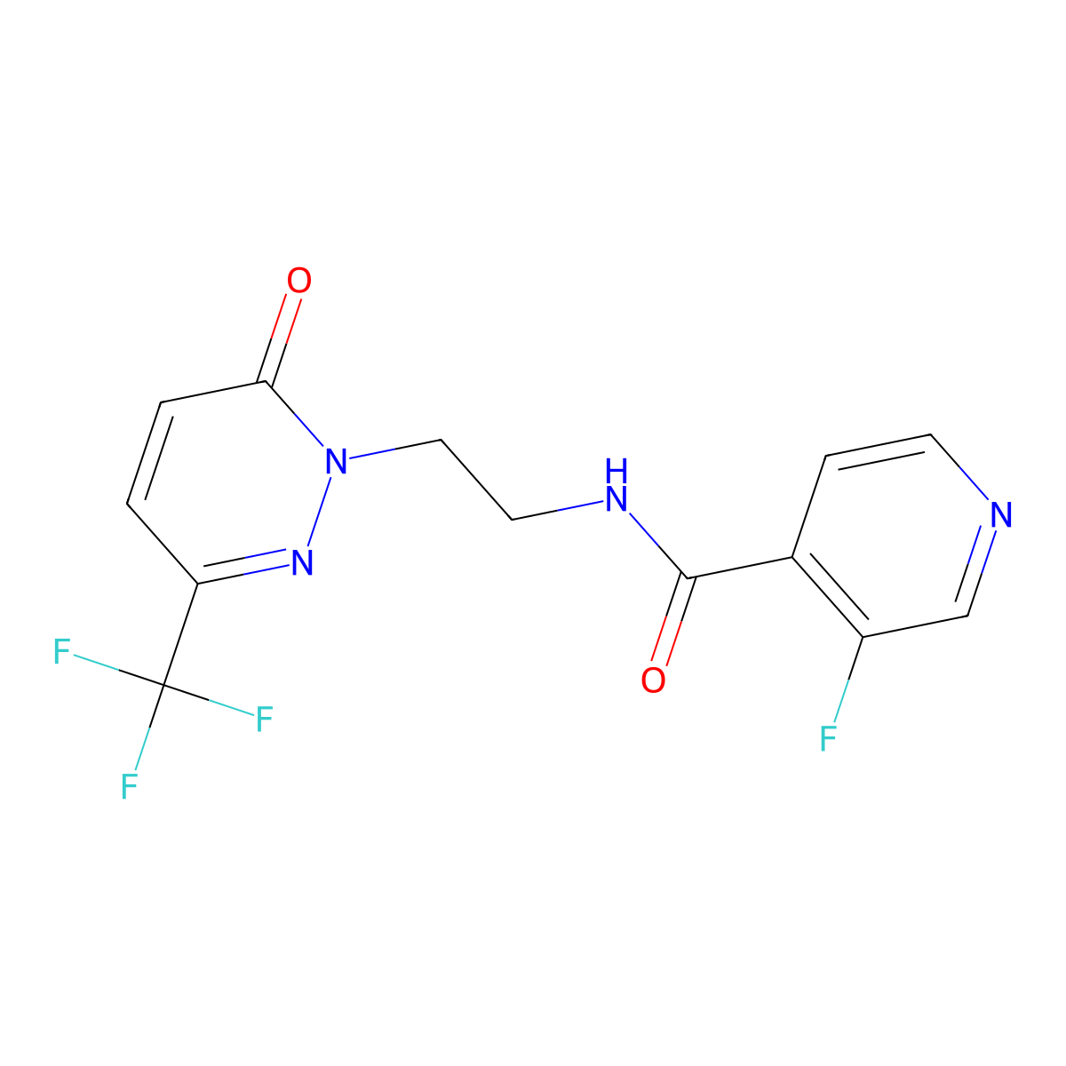 3-fluoro-N-{2-[6-oxo-3-(trifluoromethyl)-1,6-dihydropyridazin-1-yl]ethyl}pyridine-4-carboxamide molecular structure, CAS 2415466-49-6
