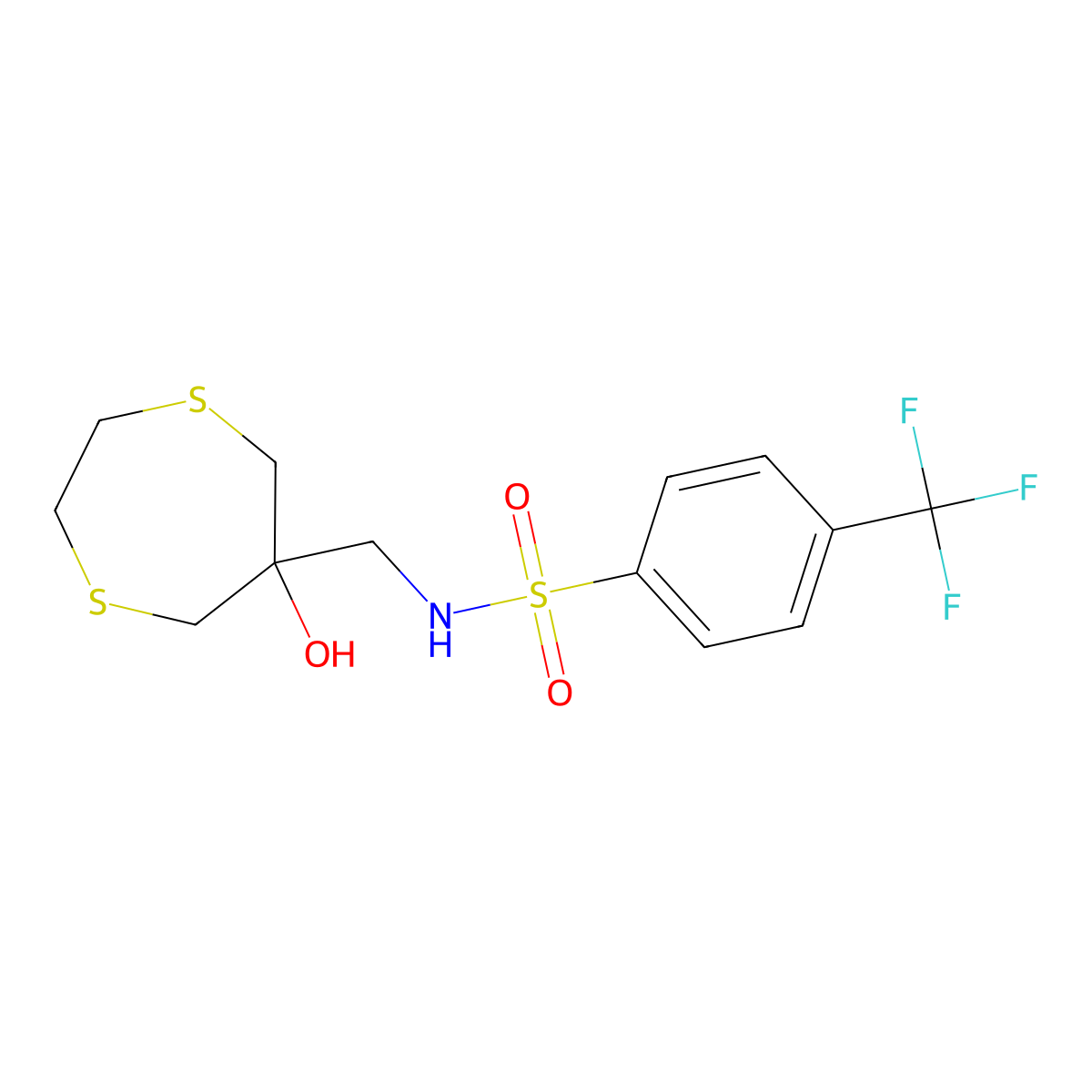 N-[(6-hydroxy-1,4-dithiepan-6-yl)methyl]-4-(trifluoromethyl)benzene-1-sulfonamide molecular structure, CAS 2415466-50-9