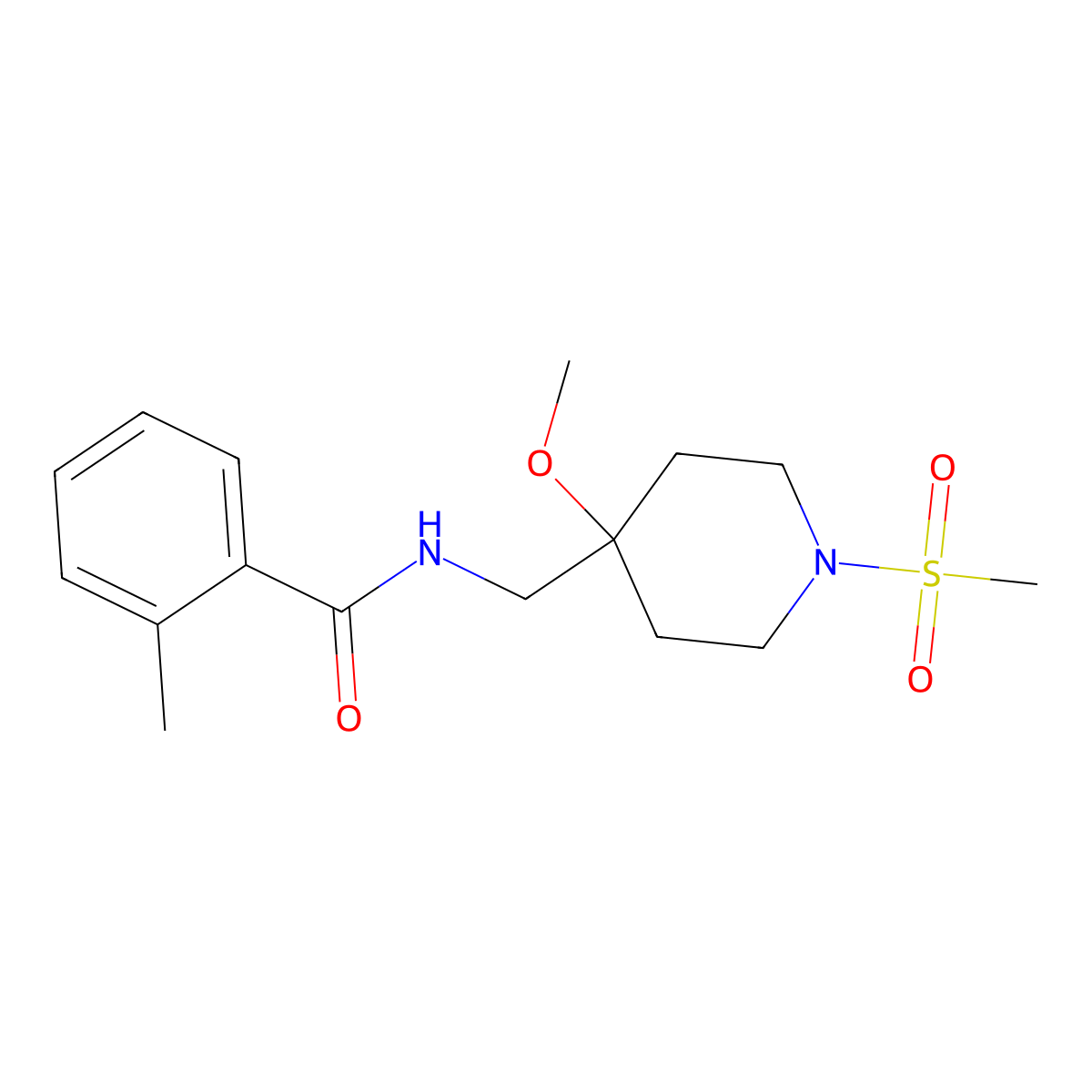 N-[(1-methanesulfonyl-4-methoxypiperidin-4-yl)methyl]-2-methylbenzamide molecular structure, CAS 2415466-53-2