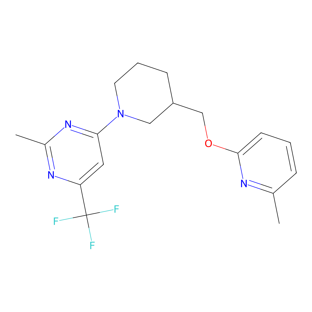 2-Methyl-4-(3-{[(6-methylpyridin-2-yl)oxy]methyl}piperidin-1-yl)-6-(trifluoromethyl)pyrimidine molecular structure, CAS 2415466-55-4