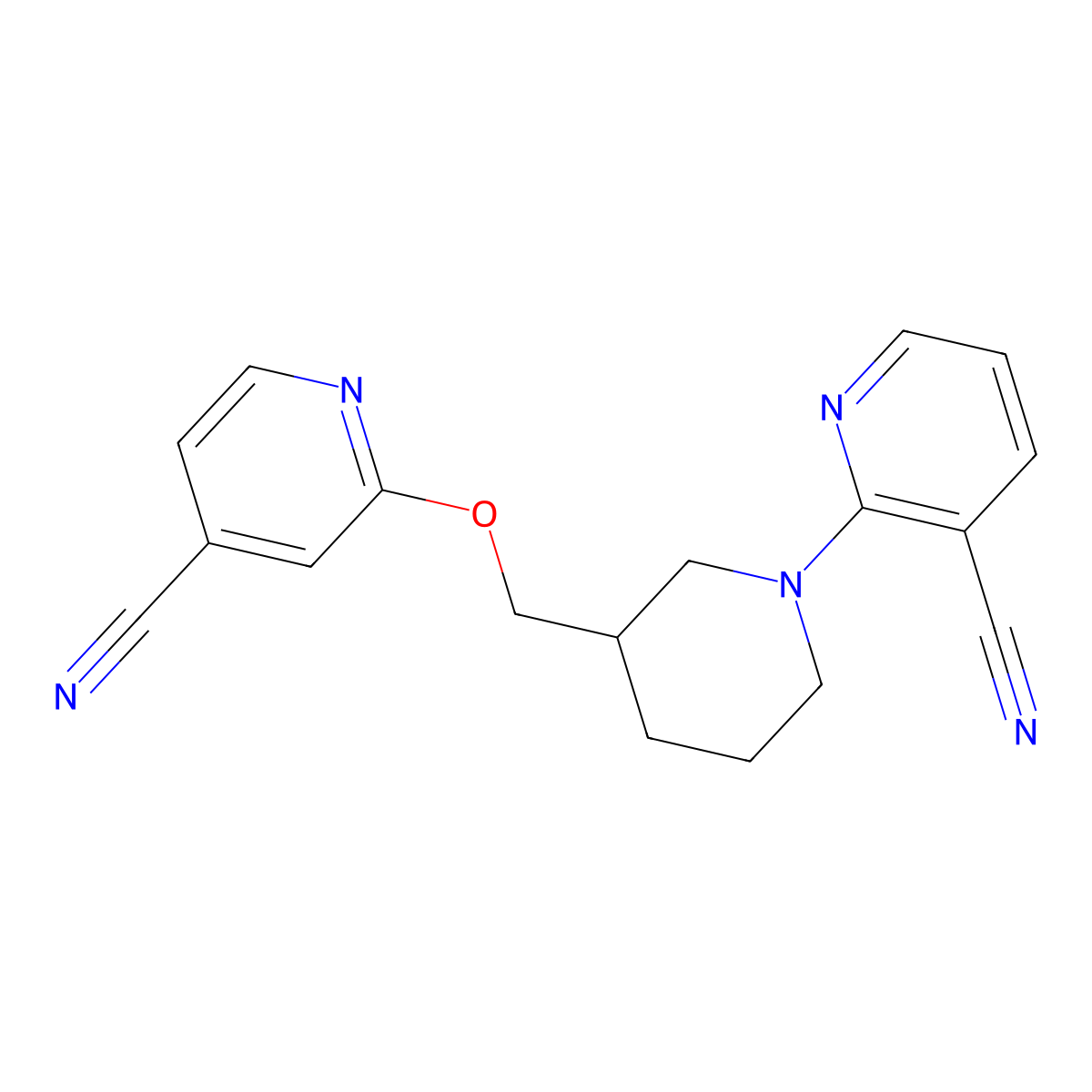 2-(3-{[(4-Cyanopyridin-2-yl)oxy]methyl}piperidin-1-yl)pyridine-3-carbonitrile molecular structure, CAS 2415466-57-6