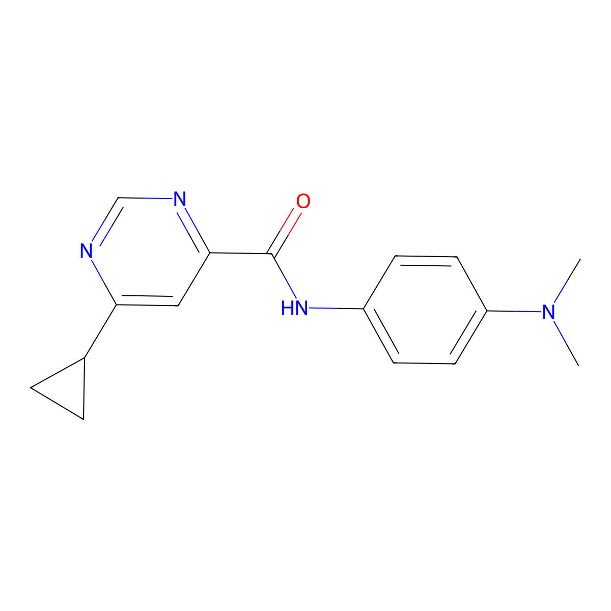 6-Cyclopropyl-N-[4-(dimethylamino)phenyl]pyrimidine-4-carboxamide molecular structure, CAS 2415466-61-2