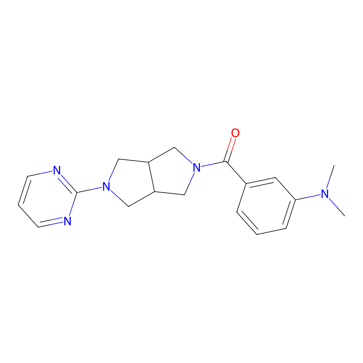N,N-dimethyl-3-[5-(pyrimidin-2-yl)-octahydropyrrolo[3,4-c]pyrrole-2-carbonyl]aniline molecular structure, CAS 2415466-62-3