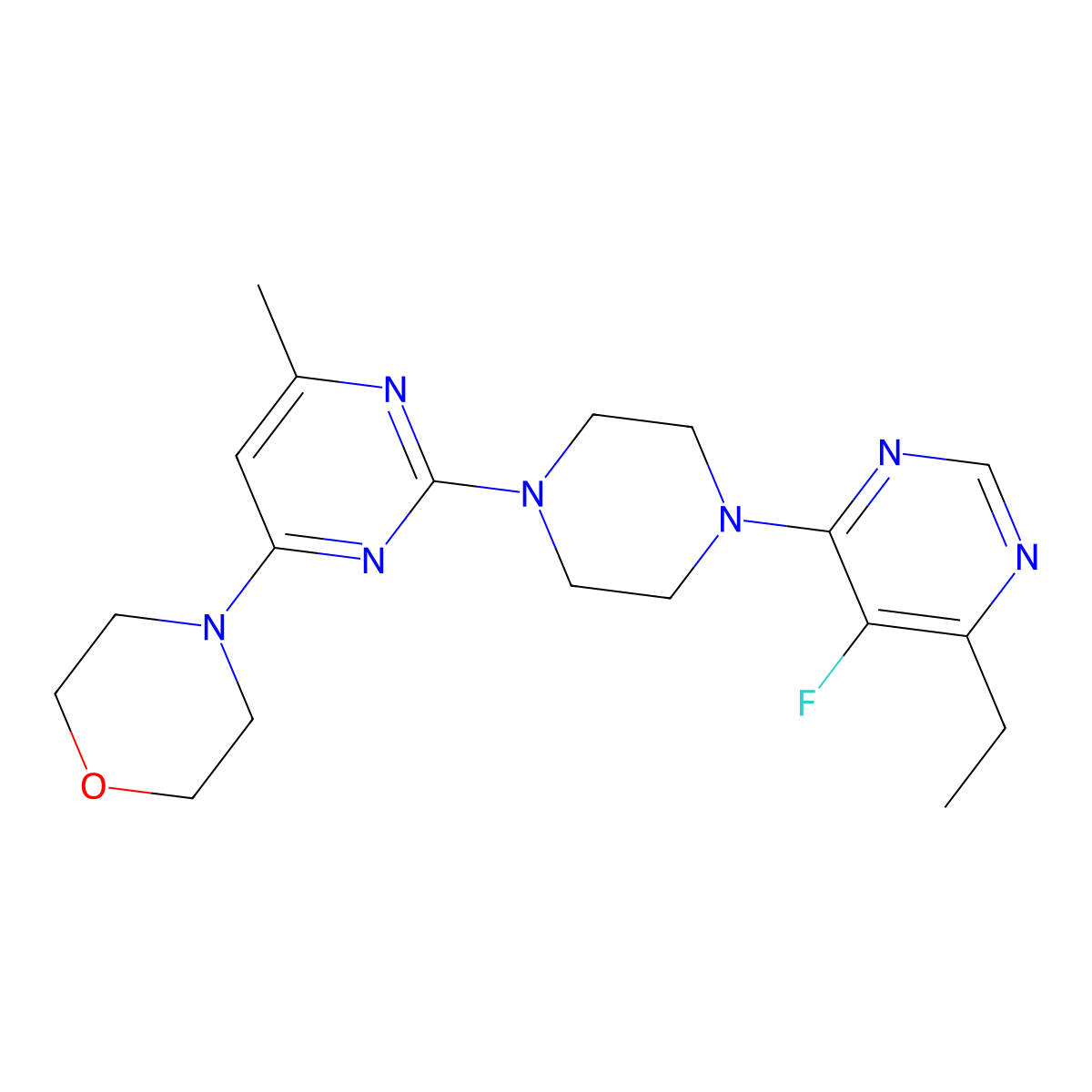 4-{2-[4-(6-Ethyl-5-fluoropyrimidin-4-yl)piperazin-1-yl]-6-methylpyrimidin-4-yl}morpholine molecular structure, CAS 2415466-65-6