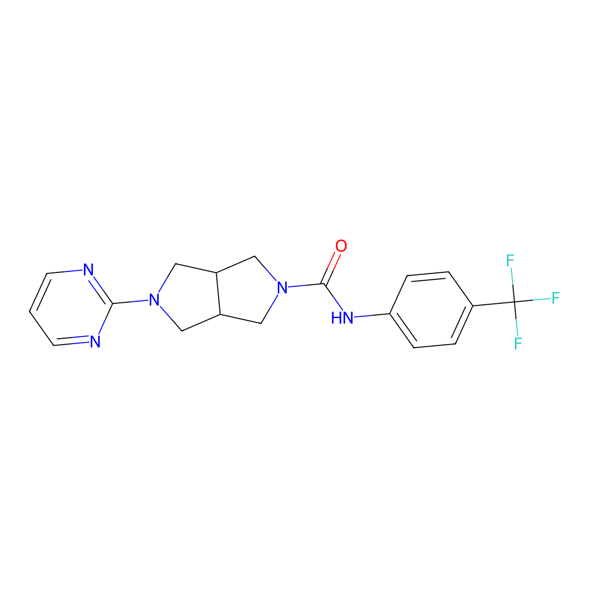 5-(pyrimidin-2-yl)-N-[4-(trifluoromethyl)phenyl]-octahydropyrrolo[3,4-c]pyrrole-2-carboxamide molecular structure, CAS 2415466-68-9