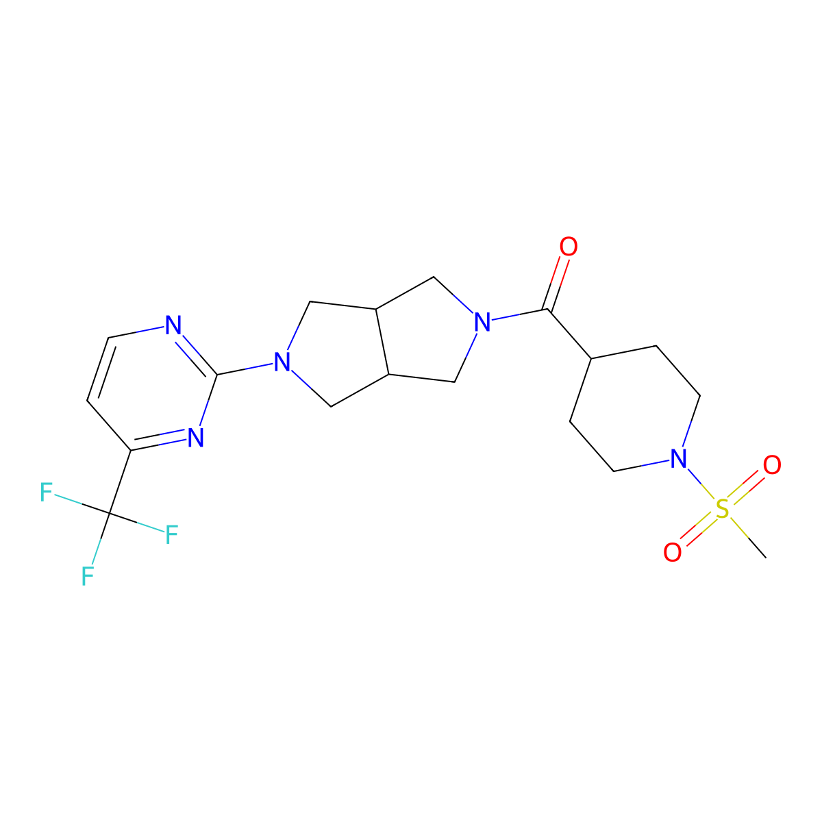2-[5-(1-Methanesulfonylpiperidine-4-carbonyl)-octahydropyrrolo[3,4-c]pyrrol-2-yl]-4-(trifluoromethyl)pyrimidine molecular structure, CAS 2415466-69-0