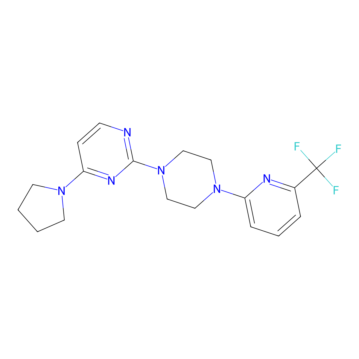 4-(Pyrrolidin-1-yl)-2-{4-[6-(trifluoromethyl)pyridin-2-yl]piperazin-1-yl}pyrimidine molecular structure, CAS 2415468-22-1