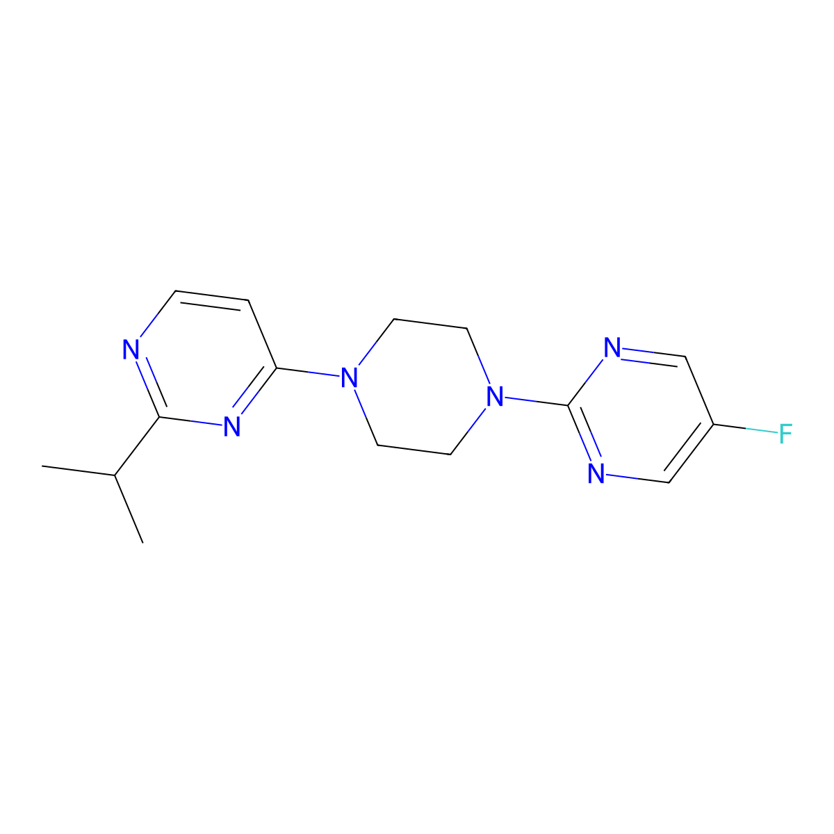 5-Fluoro-2-{4-[2-(propan-2-yl)pyrimidin-4-yl]piperazin-1-yl}pyrimidine molecular structure, CAS 2415468-24-3