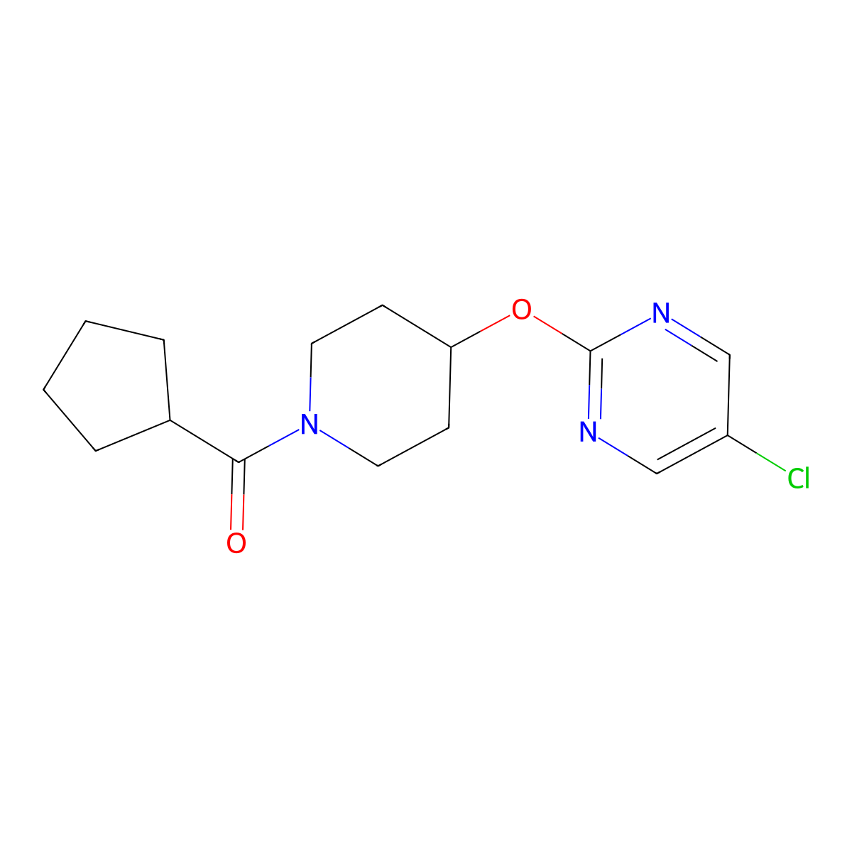 5-Chloro-2-[(1-cyclopentanecarbonylpiperidin-4-yl)oxy]pyrimidine molecular structure, CAS 2415468-31-2