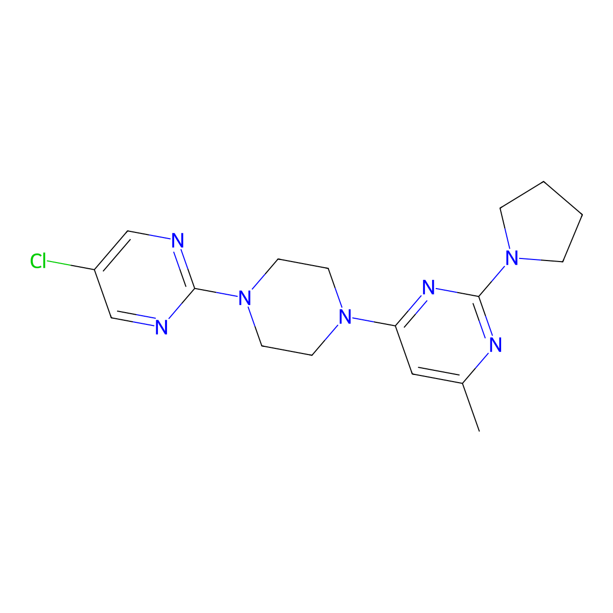 4-[4-(5-Chloropyrimidin-2-yl)piperazin-1-yl]-6-methyl-2-(pyrrolidin-1-yl)pyrimidine molecular structure, CAS 2415468-34-5