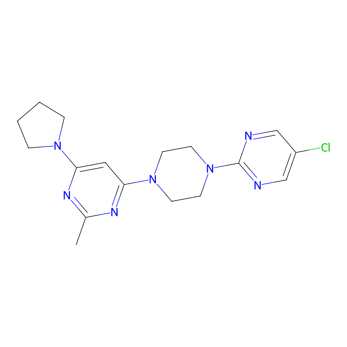 4-[4-(5-Chloropyrimidin-2-yl)piperazin-1-yl]-2-methyl-6-(pyrrolidin-1-yl)pyrimidine molecular structure, CAS 2415468-44-7
