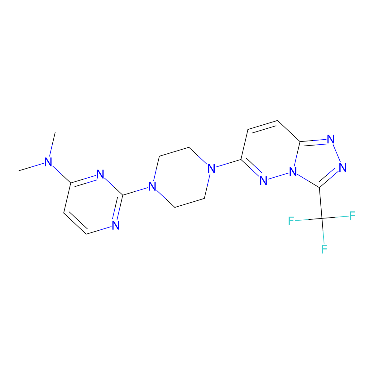 N,N-dimethyl-2-{4-[3-(trifluoromethyl)-[1,2,4]triazolo[4,3-b]pyridazin-6-yl]piperazin-1-yl}pyrimidin-4-amine molecular structure, CAS 2415468-47-0