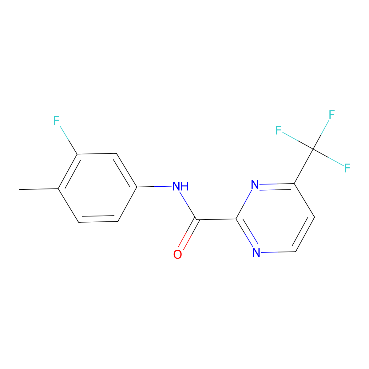 N-(3-fluoro-4-methylphenyl)-4-(trifluoromethyl)pyrimidine-2-carboxamide molecular structure, CAS 2415468-52-7