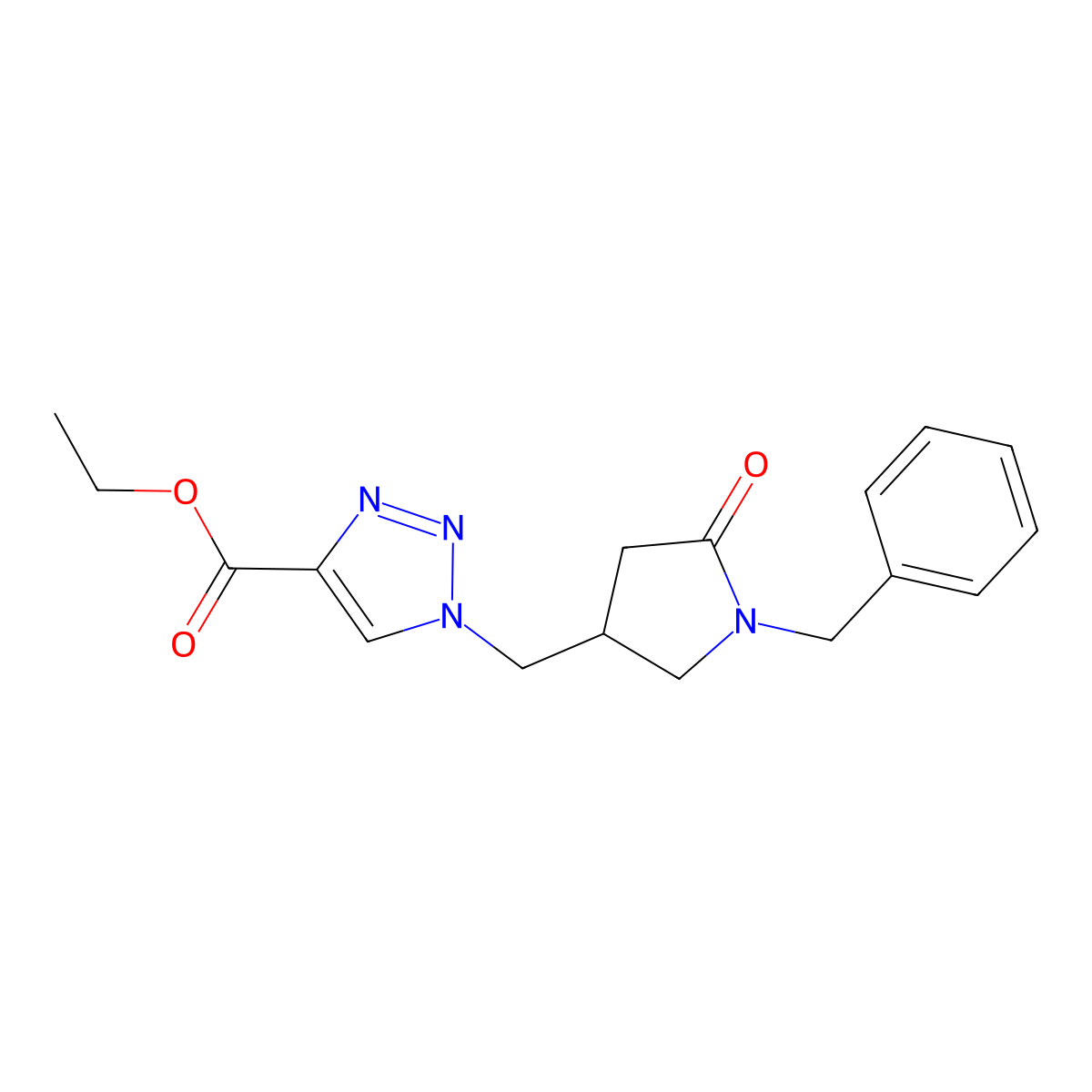 ethyl 1-[(1-benzyl-5-oxopyrrolidin-3-yl)methyl]-1H-1,2,3-triazole-4-carboxylate molecular structure, CAS 2415468-54-9