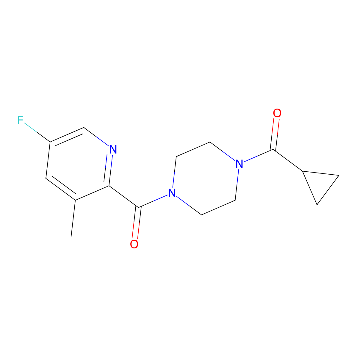 1-Cyclopropanecarbonyl-4-(5-fluoro-3-methylpyridine-2-carbonyl)piperazine molecular structure, CAS 2415468-57-2