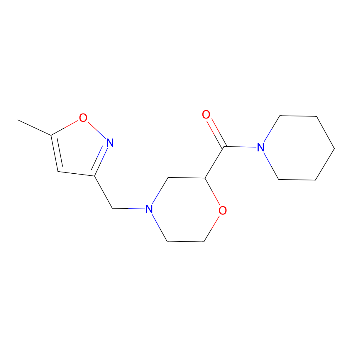 4-[(5-Methyl-1,2-oxazol-3-yl)methyl]-2-(piperidine-1-carbonyl)morpholine molecular structure, CAS 2415468-61-8