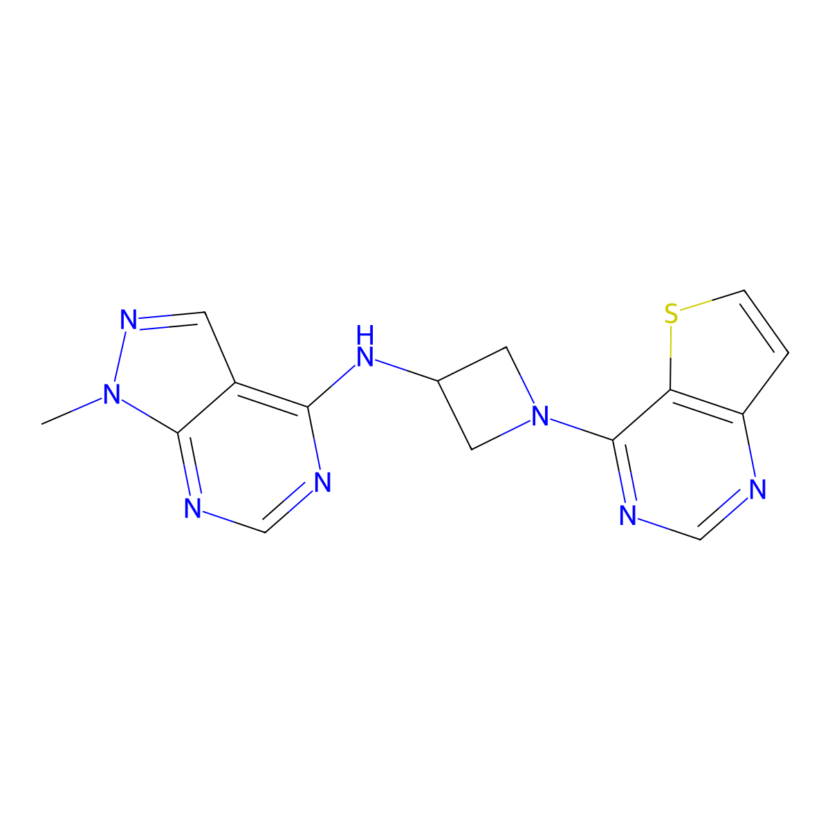 N-{1-methyl-1H-pyrazolo[3,4-d]pyrimidin-4-yl}-1-{thieno[3,2-d]pyrimidin-4-yl}azetidin-3-amine molecular structure, CAS 2415468-64-1